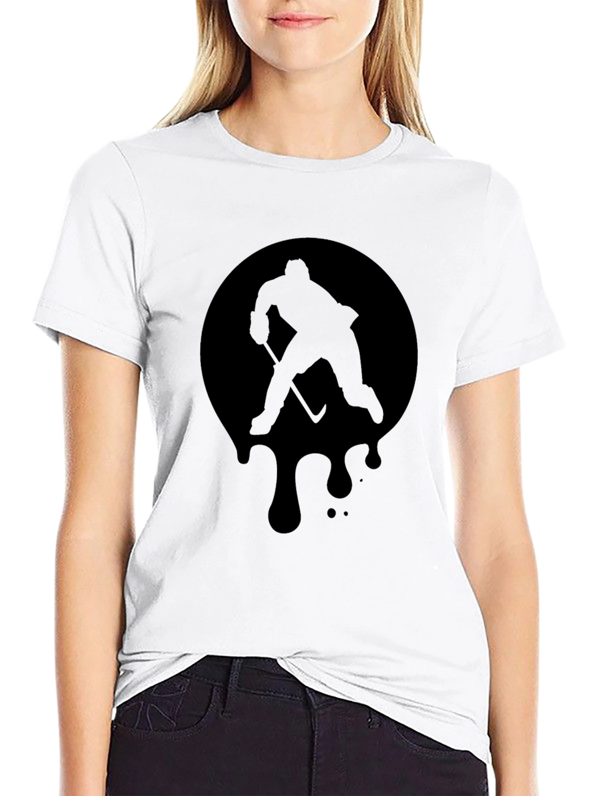Hockey Player Graphic Tee - Black Cotton T-Shirt