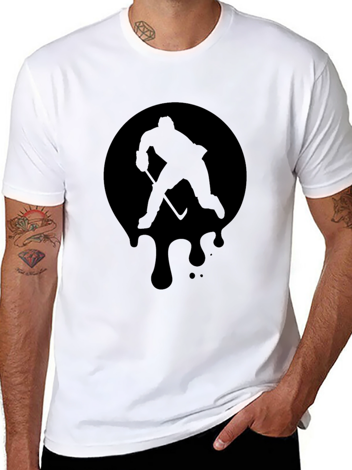Hockey Player Graphic Tee - Black Cotton T-Shirt