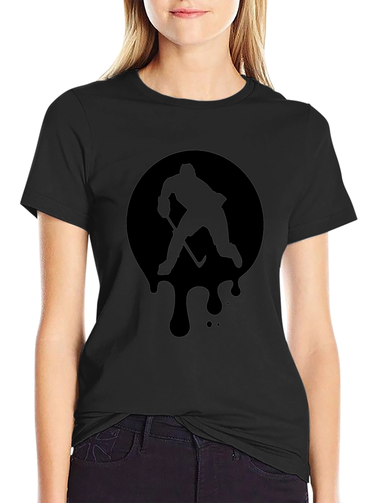 Hockey Player Graphic Tee - Black Cotton T-Shirt