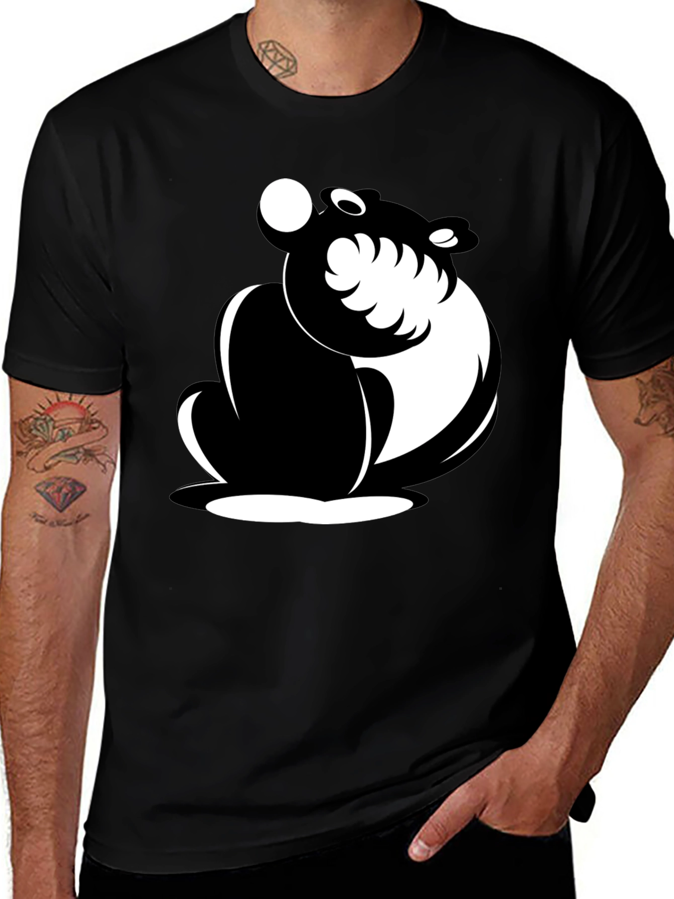 Black Cartoon Bear Graphic T-Shirt