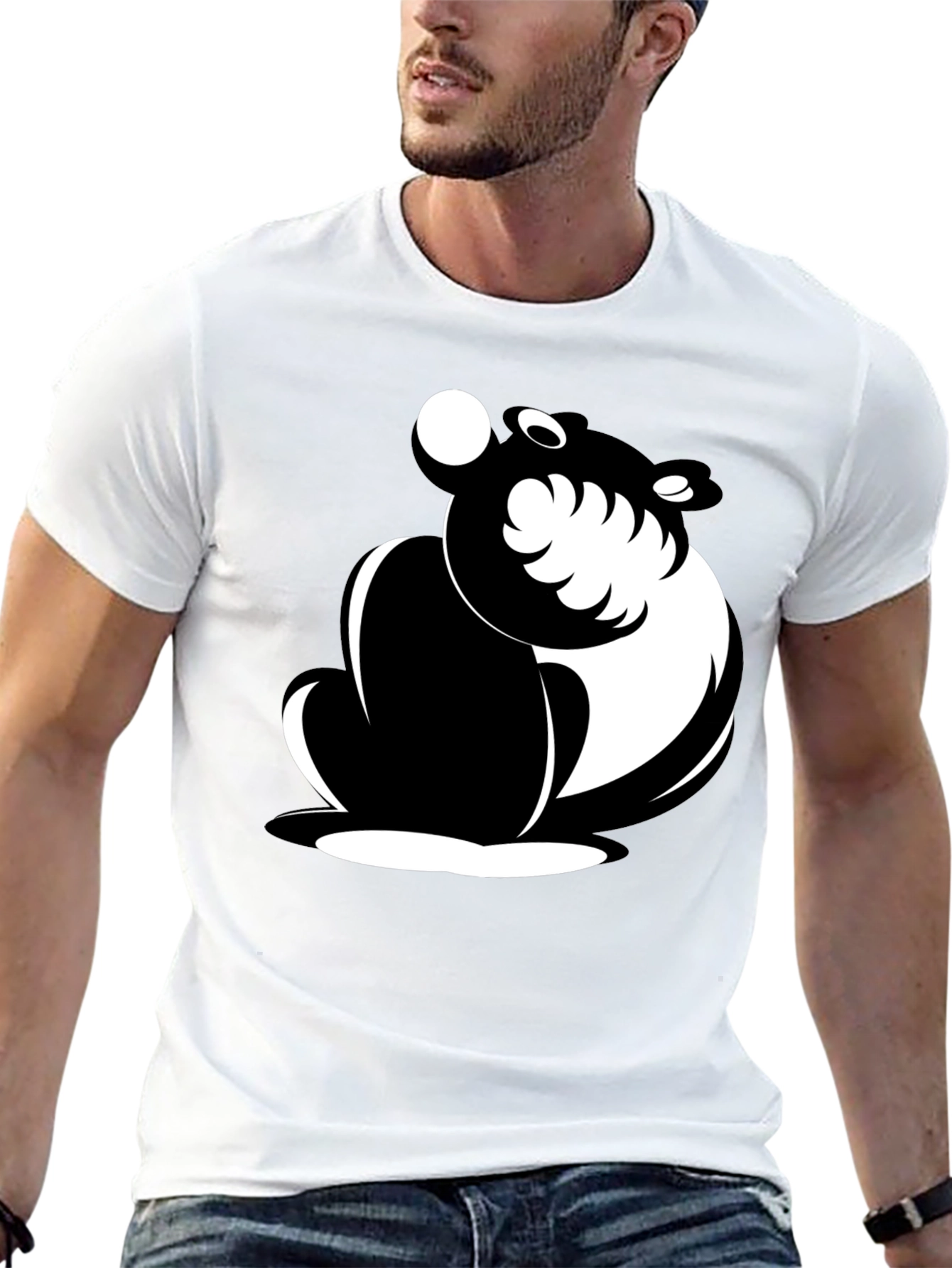 Black Cartoon Bear Graphic T-Shirt