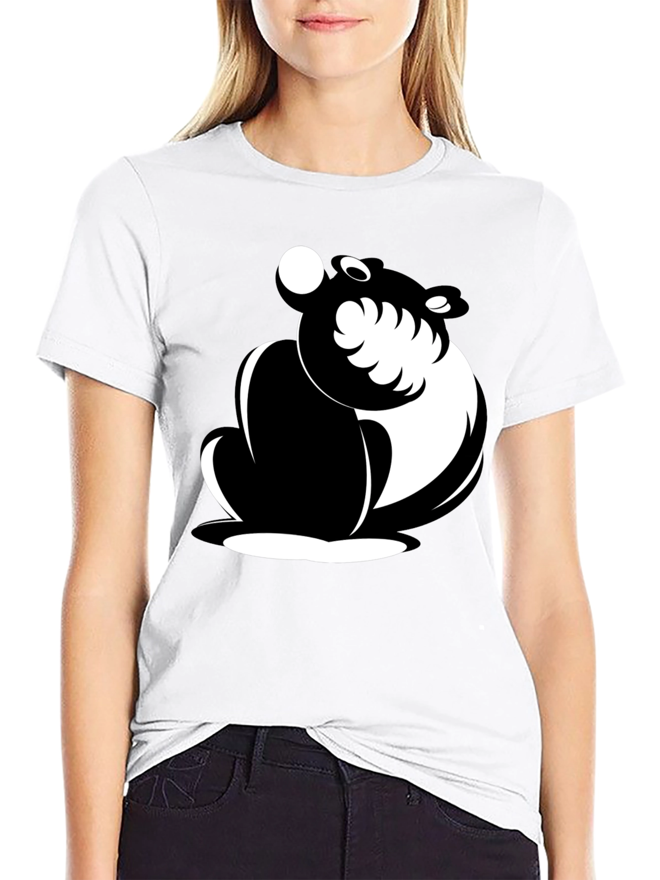 Black Cartoon Bear Graphic T-Shirt