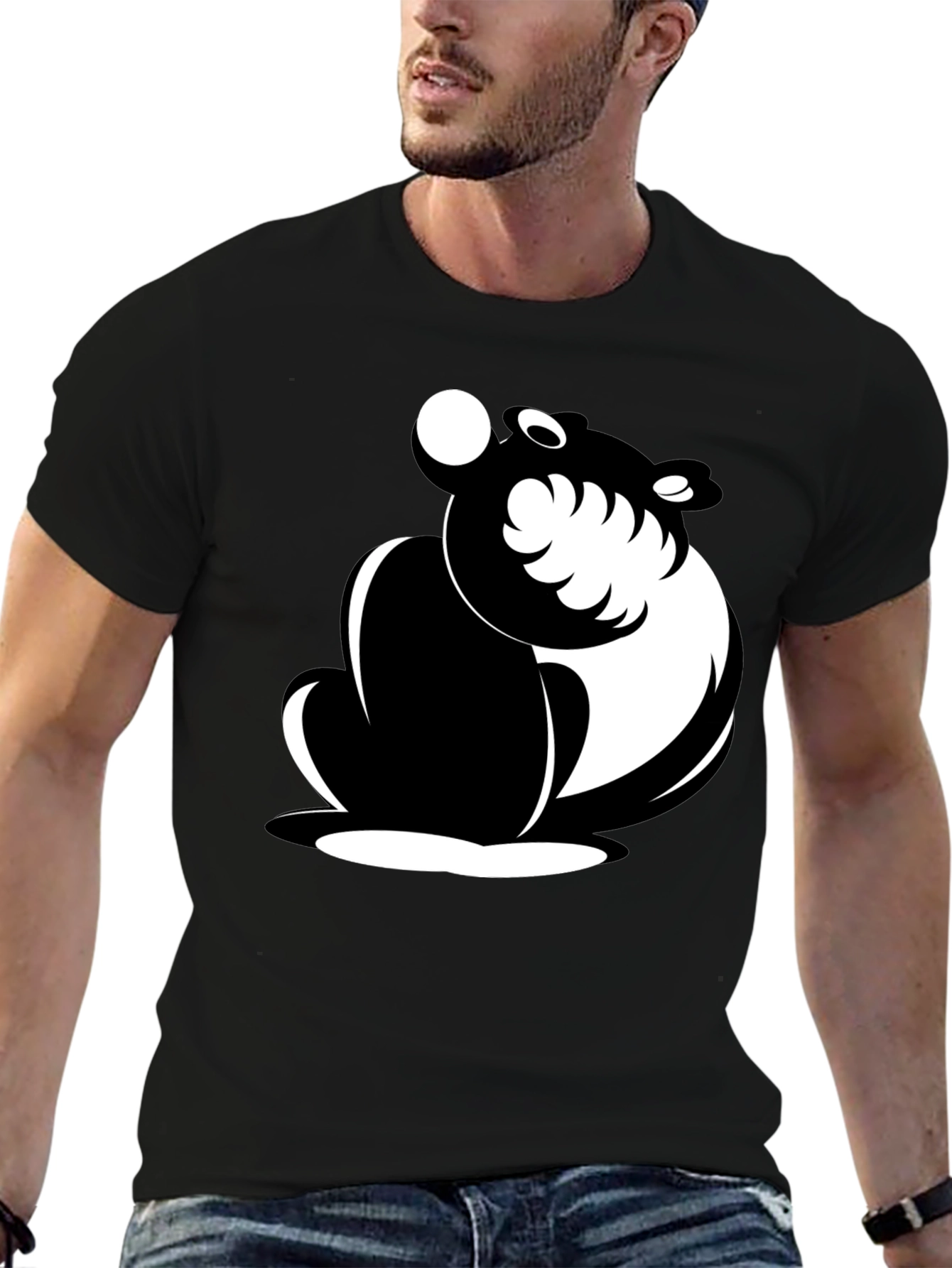Black Cartoon Bear Graphic T-Shirt