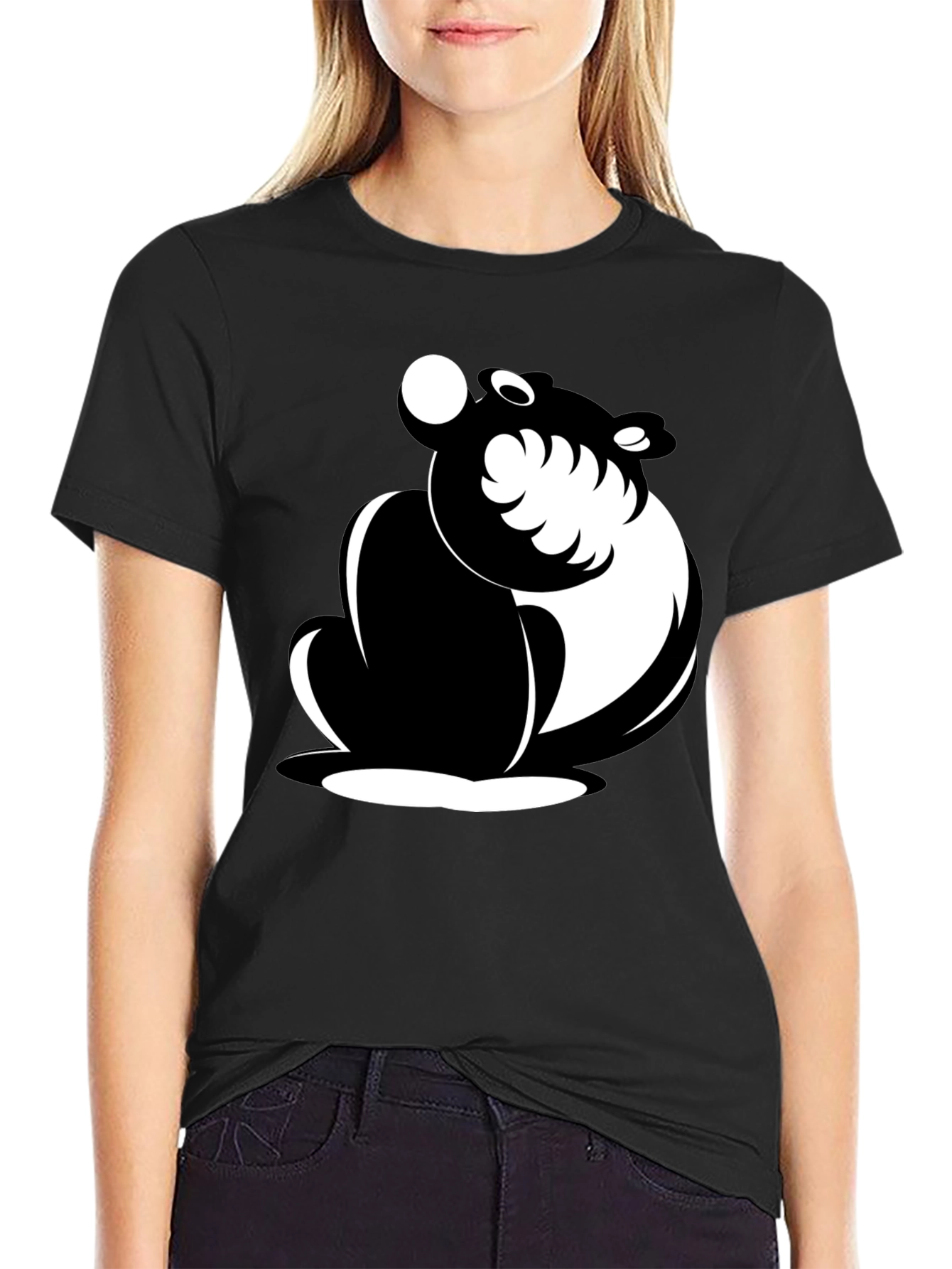 Black Cartoon Bear Graphic T-Shirt
