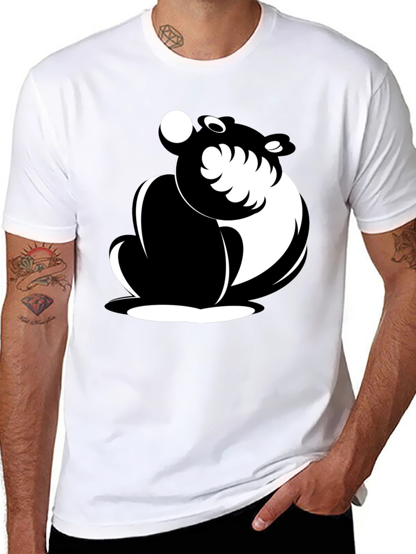 Black Cartoon Bear Graphic T-Shirt