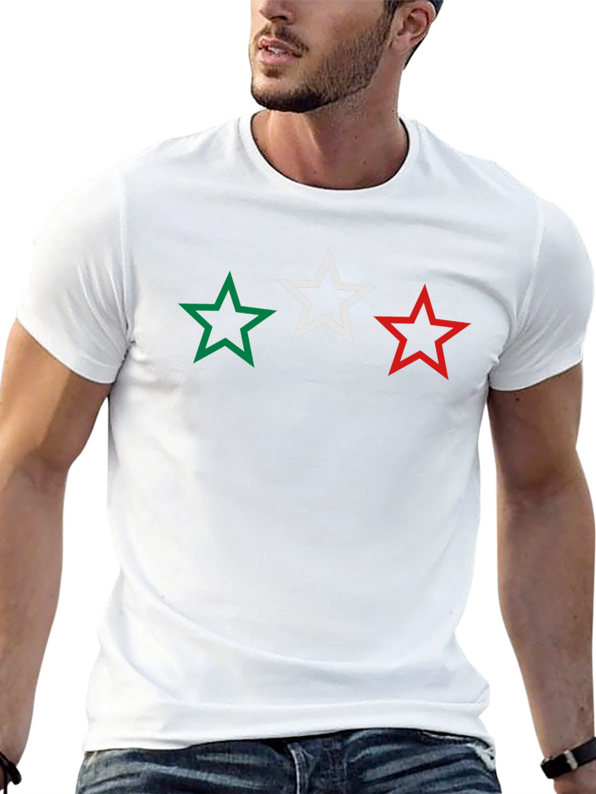 Stars Black T-Shirt - Green White Red