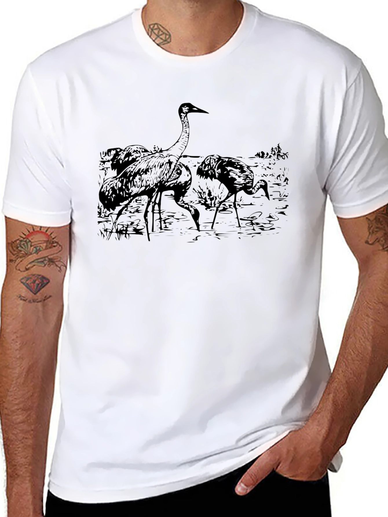 Crane Graphic Black T-Shirt