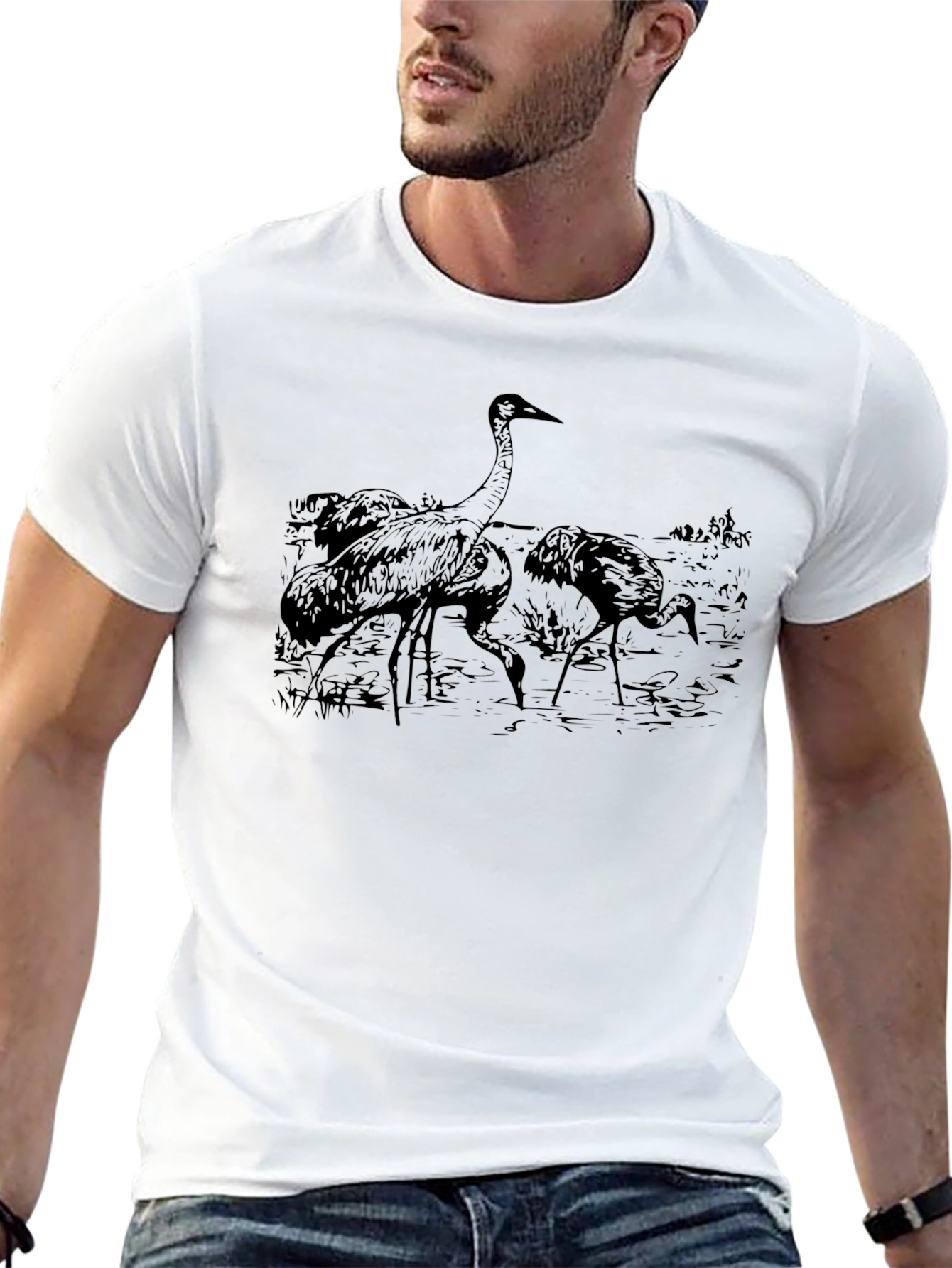 Crane Graphic Black T-Shirt