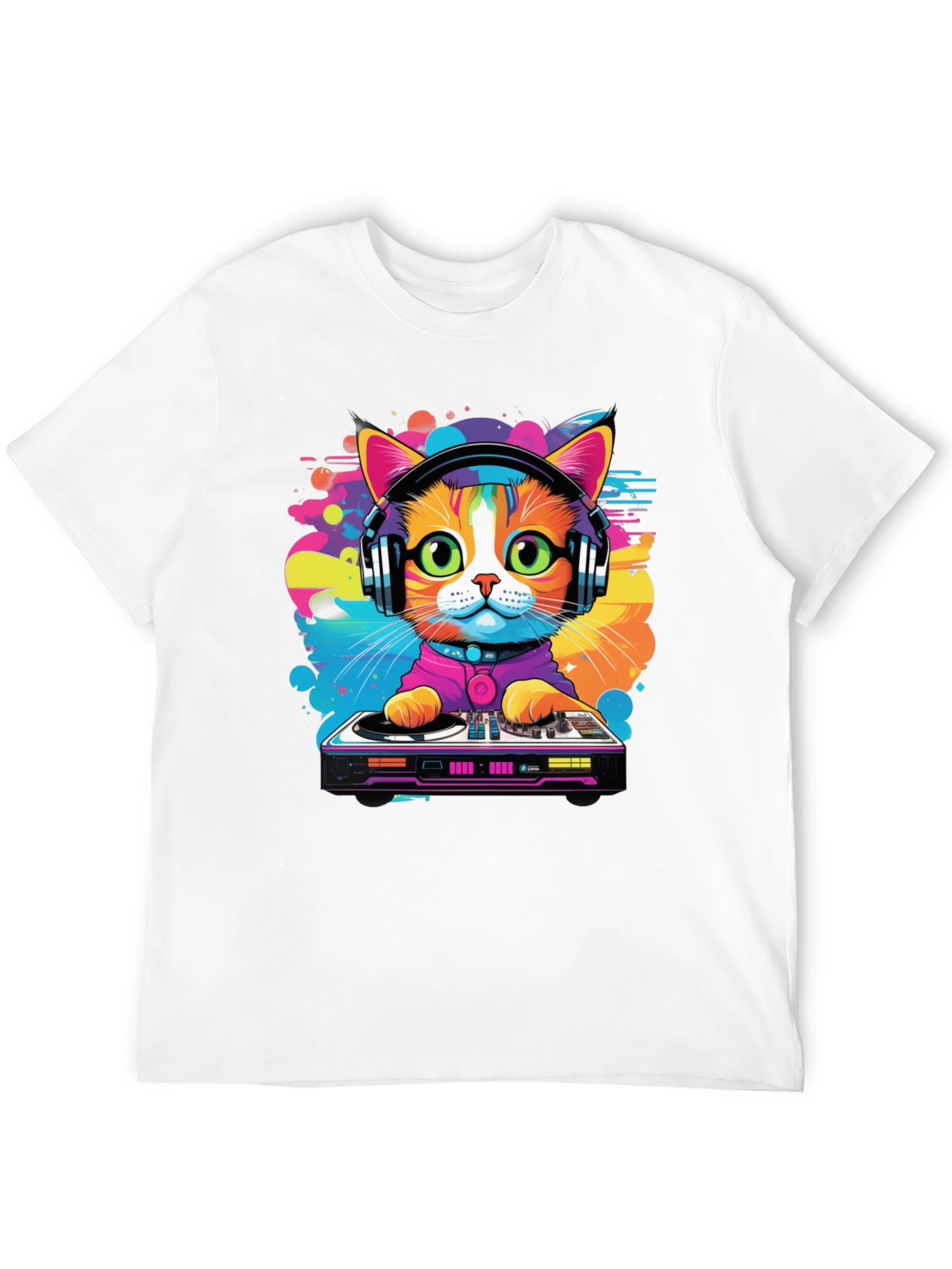 DJ Cat Graphic Tee - Vibrant Music Lover T-Shirt