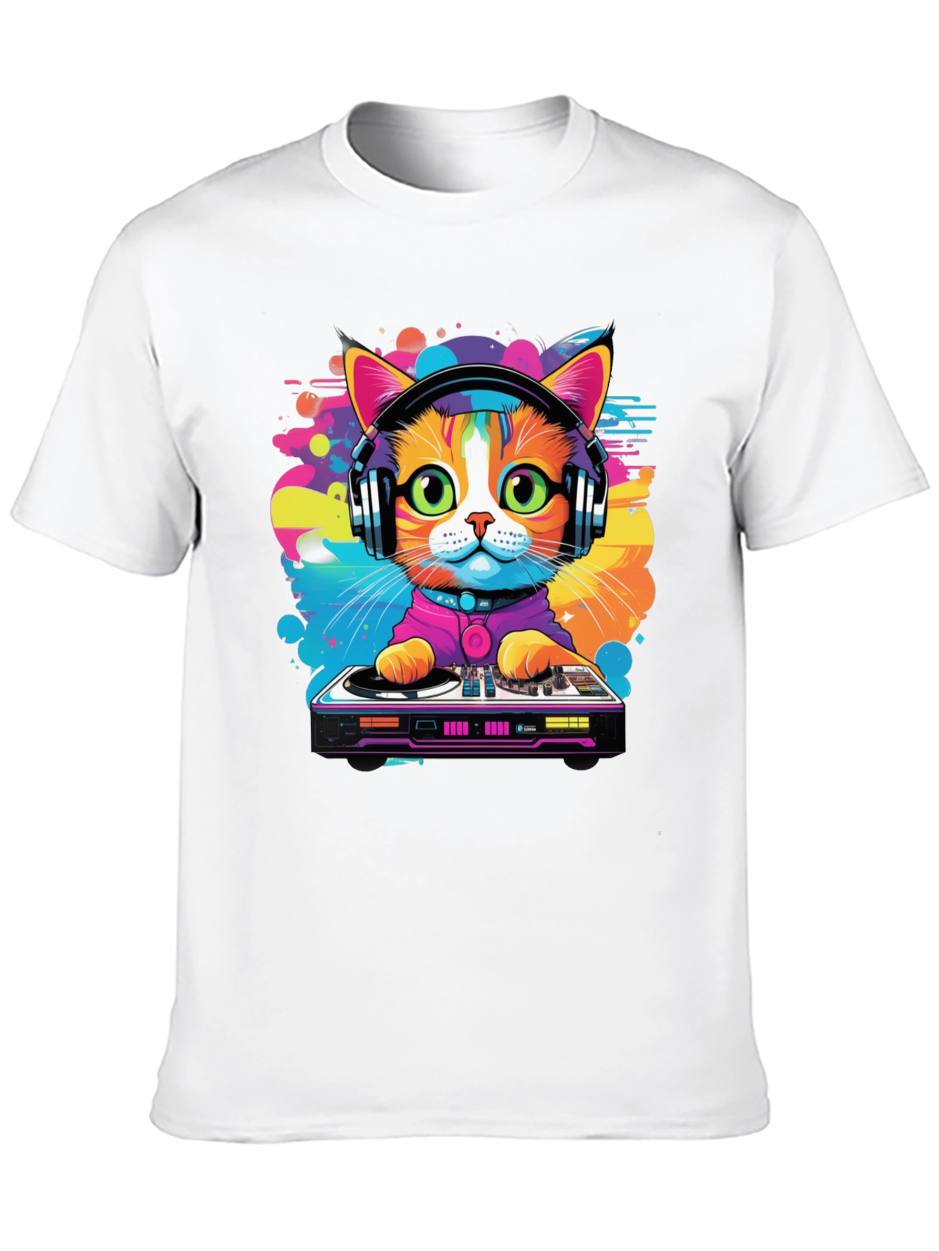 DJ Cat Graphic Tee - Vibrant Music Lover T-Shirt