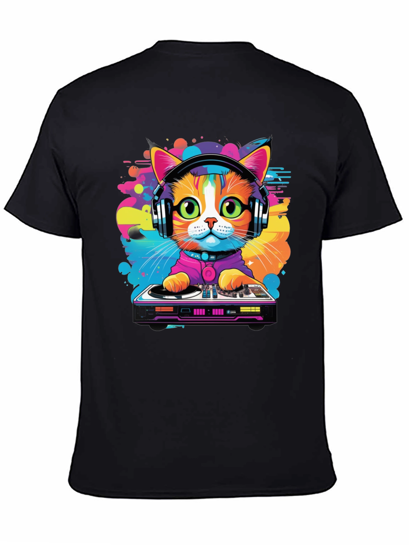 DJ Cat Graphic Tee - Vibrant Music Lover T-Shirt