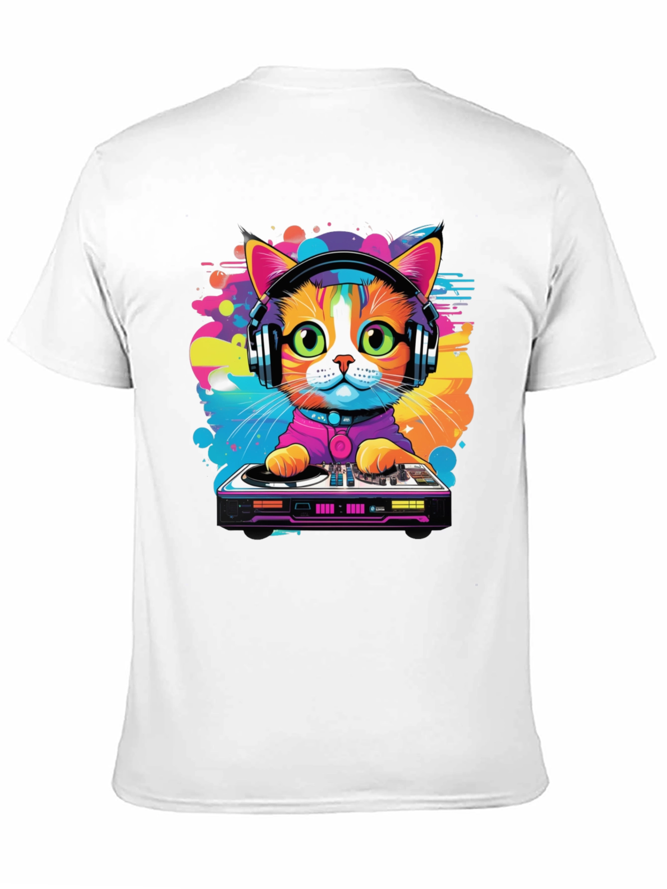 DJ Cat Graphic Tee - Vibrant Music Lover T-Shirt
