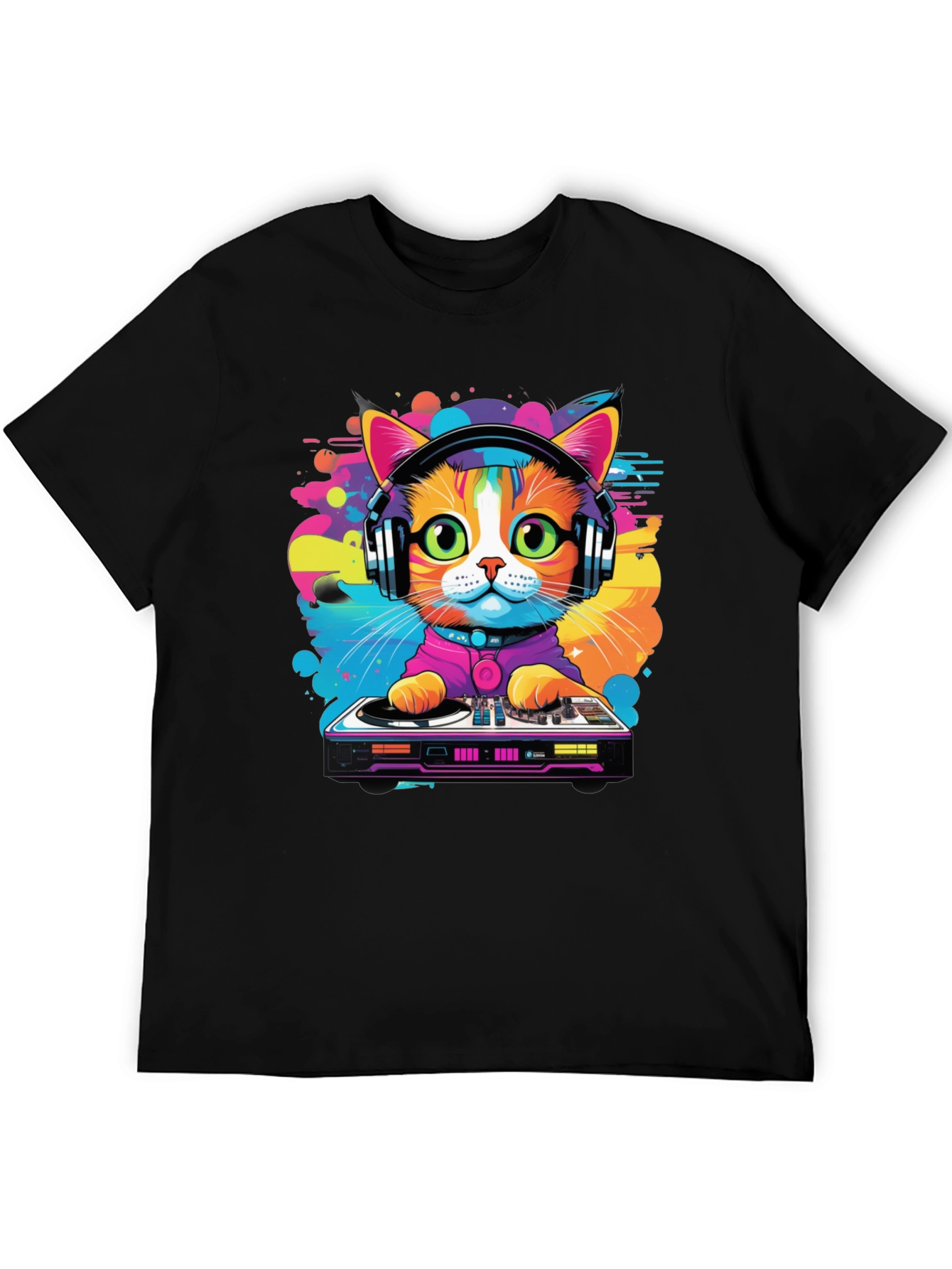 DJ Cat Graphic Tee - Vibrant Music Lover T-Shirt