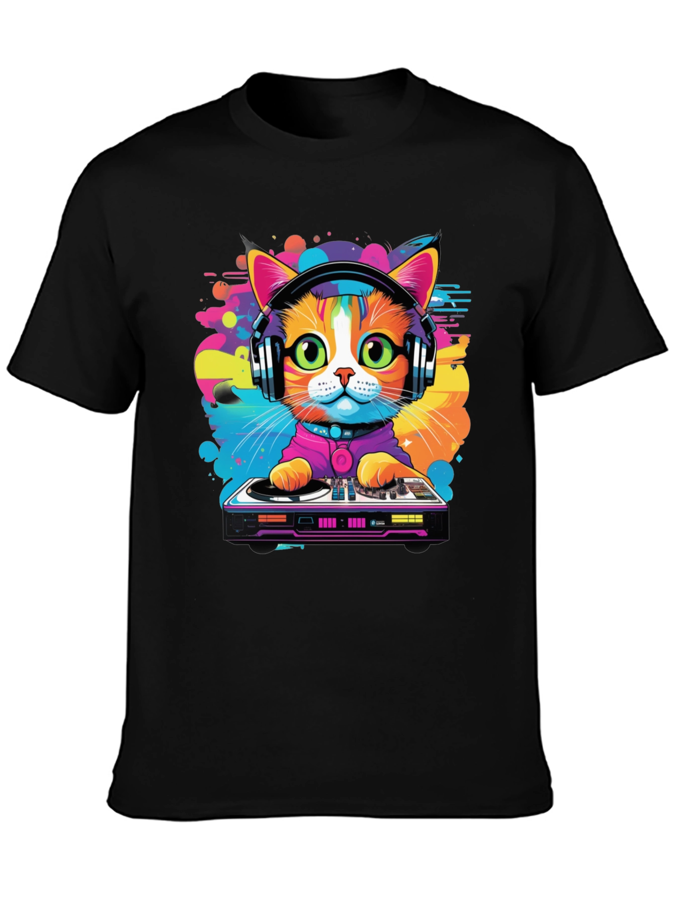 DJ Cat Graphic Tee - Vibrant Music Lover T-Shirt