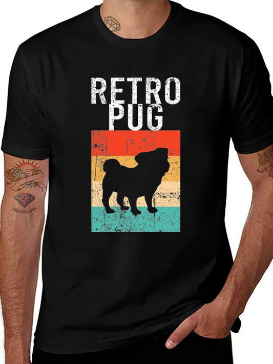Retro Pug Graphic Tee - Black Cotton T-Shirt