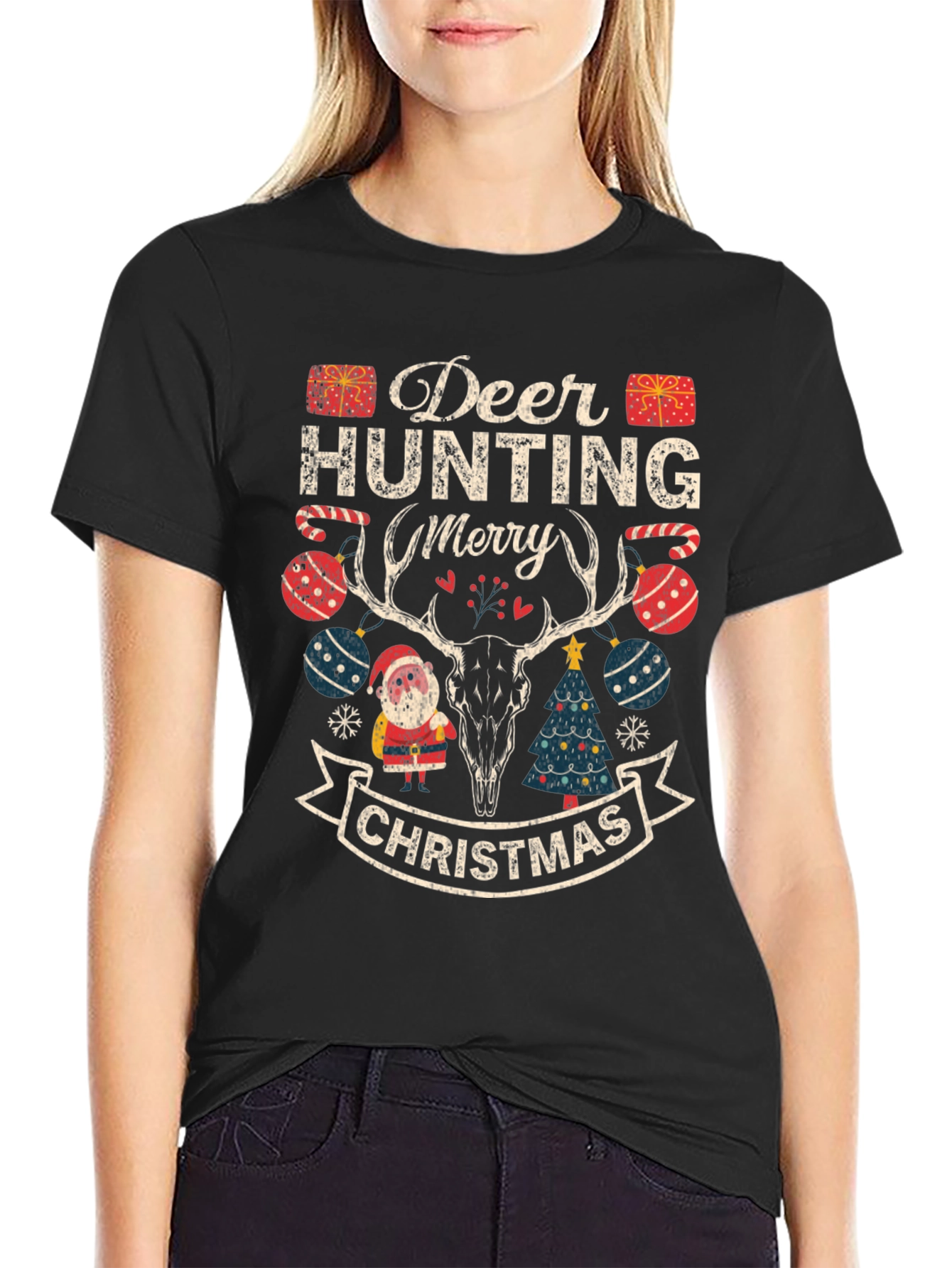 Deer Hunting Merry Christmas Graphic Tee