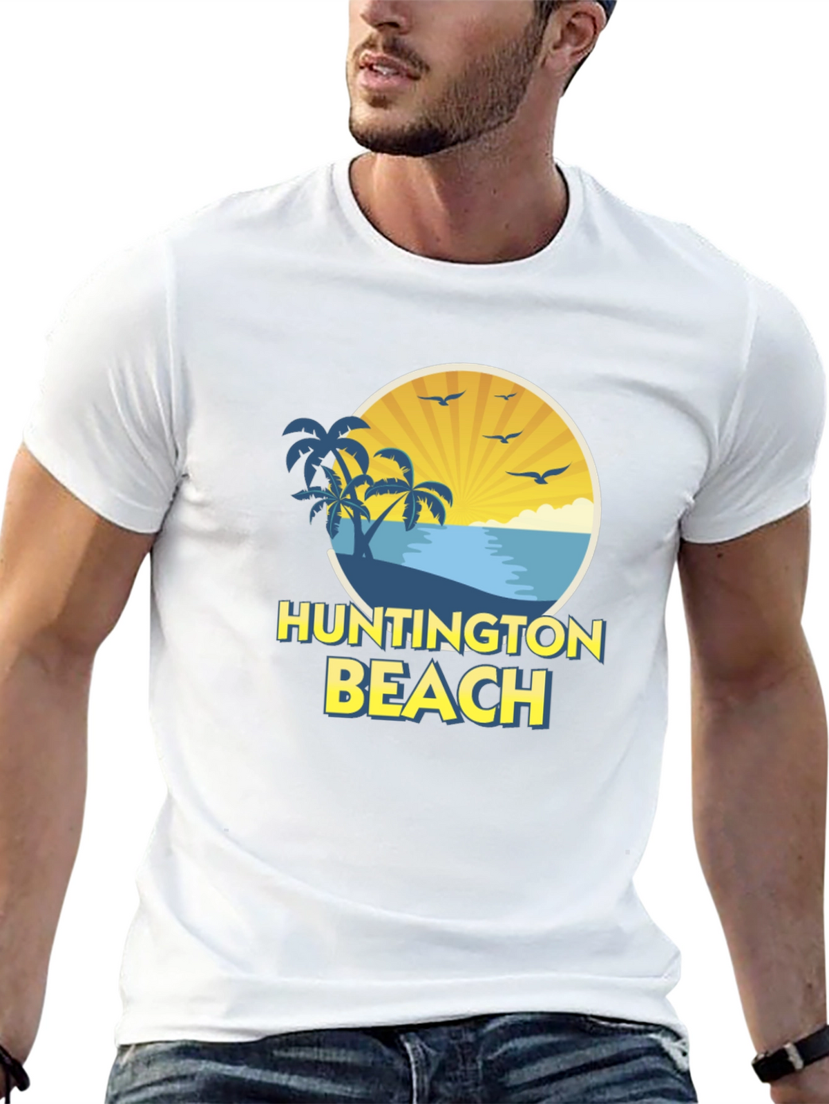 Huntington Beach Graphic Tee - Black Cotton Shirt