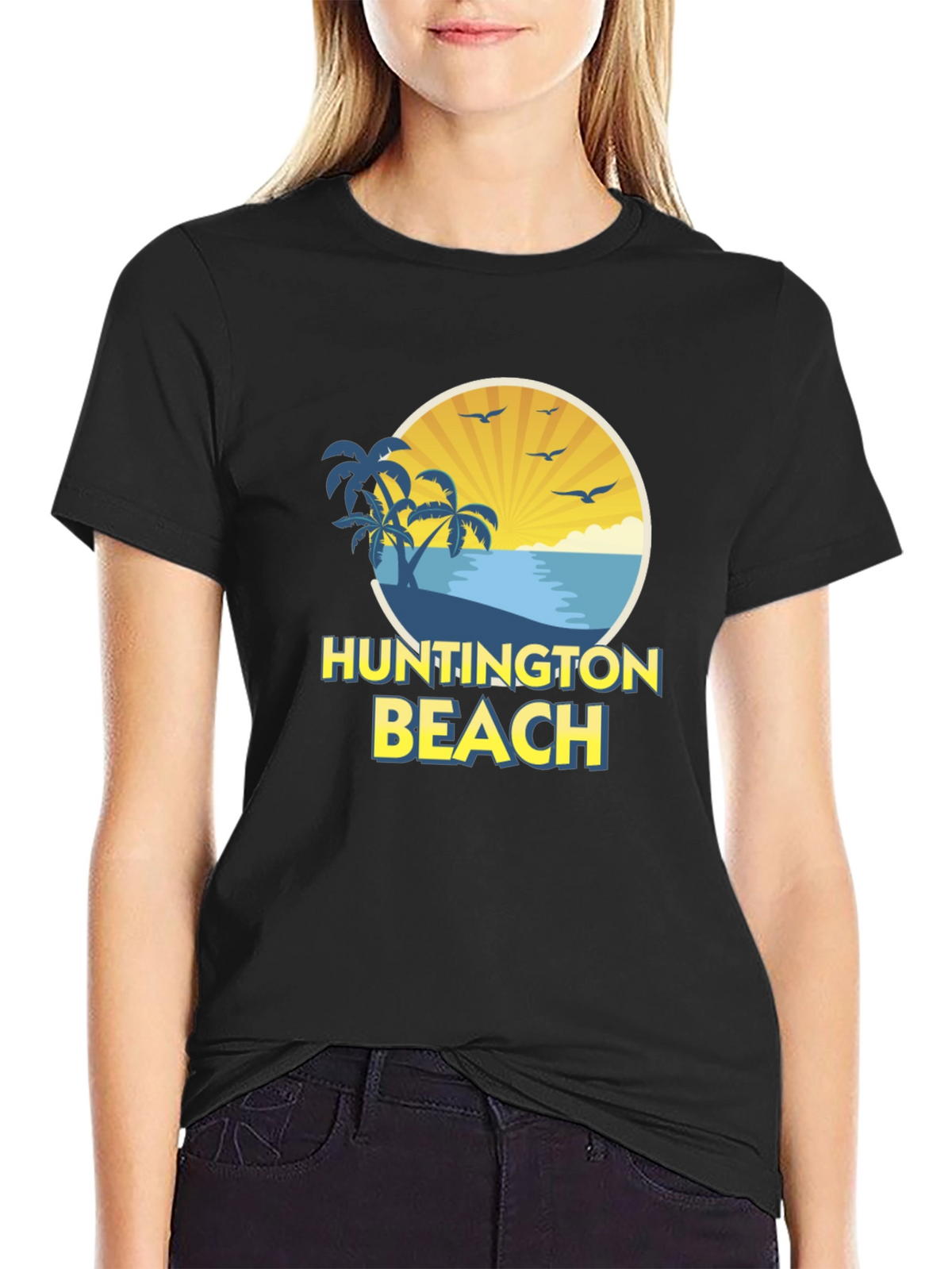 Huntington Beach Graphic Tee - Black Cotton Shirt