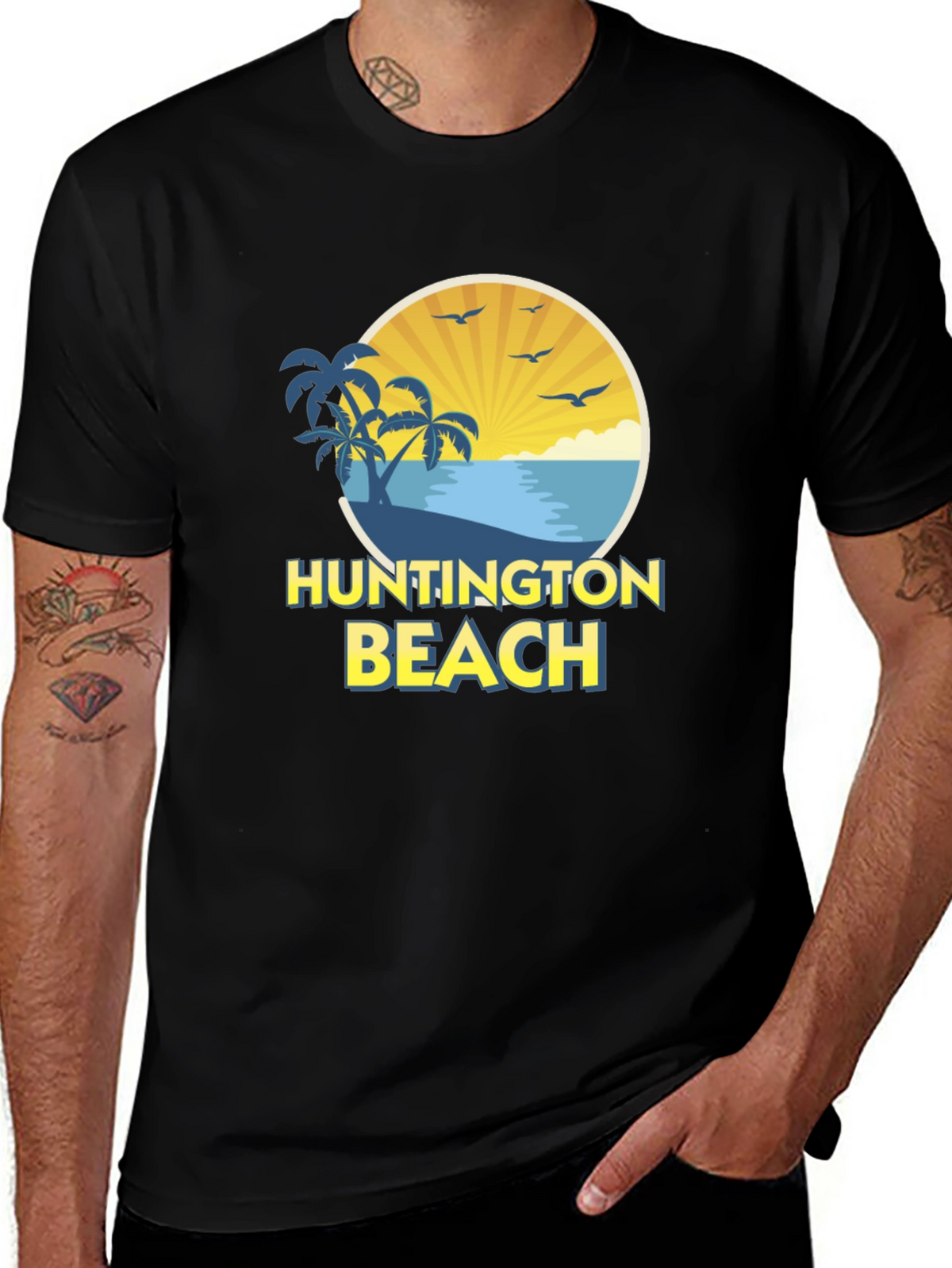 Huntington Beach Graphic Tee - Black Cotton Shirt