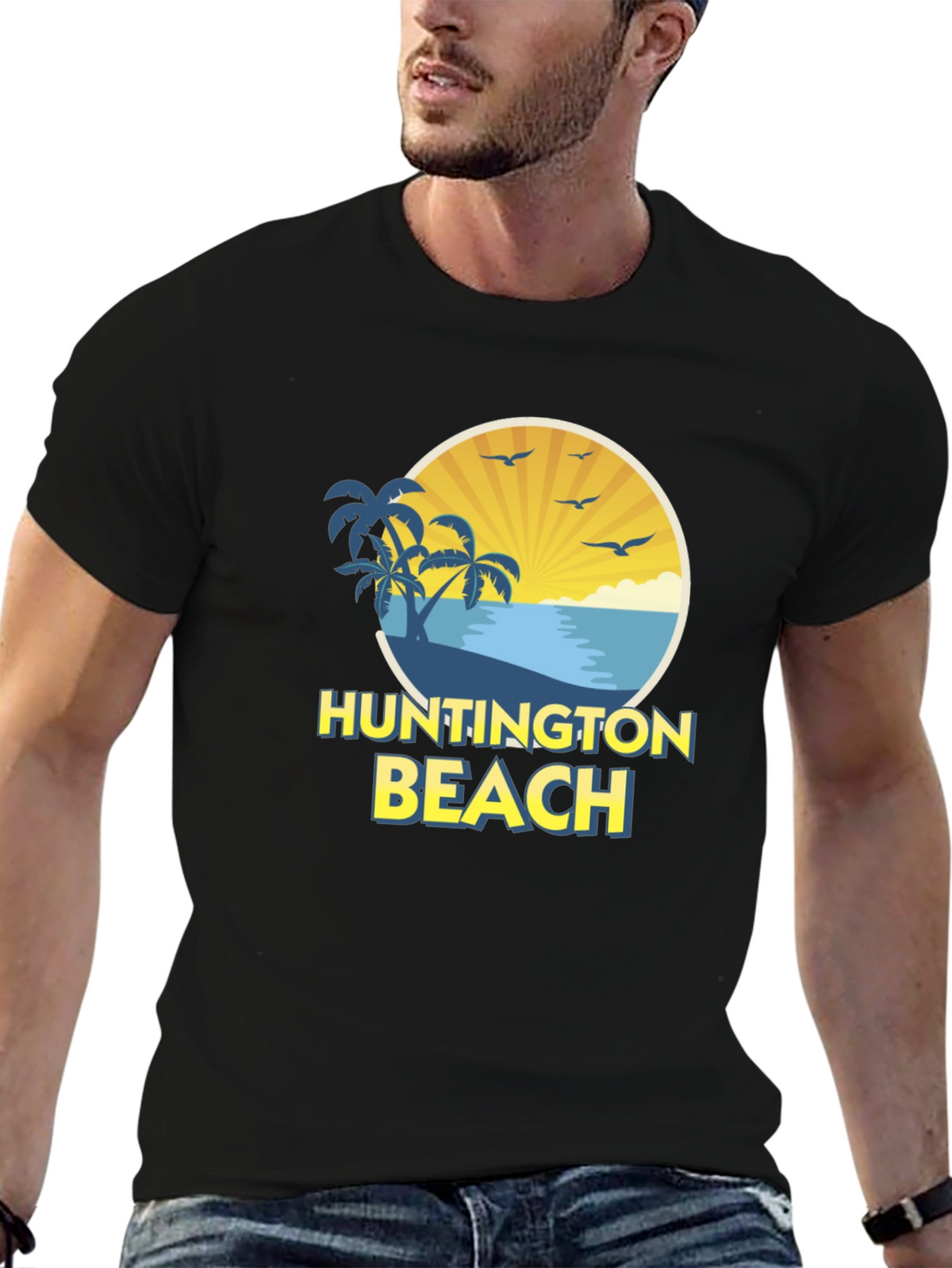 Huntington Beach Graphic Tee - Black Cotton Shirt
