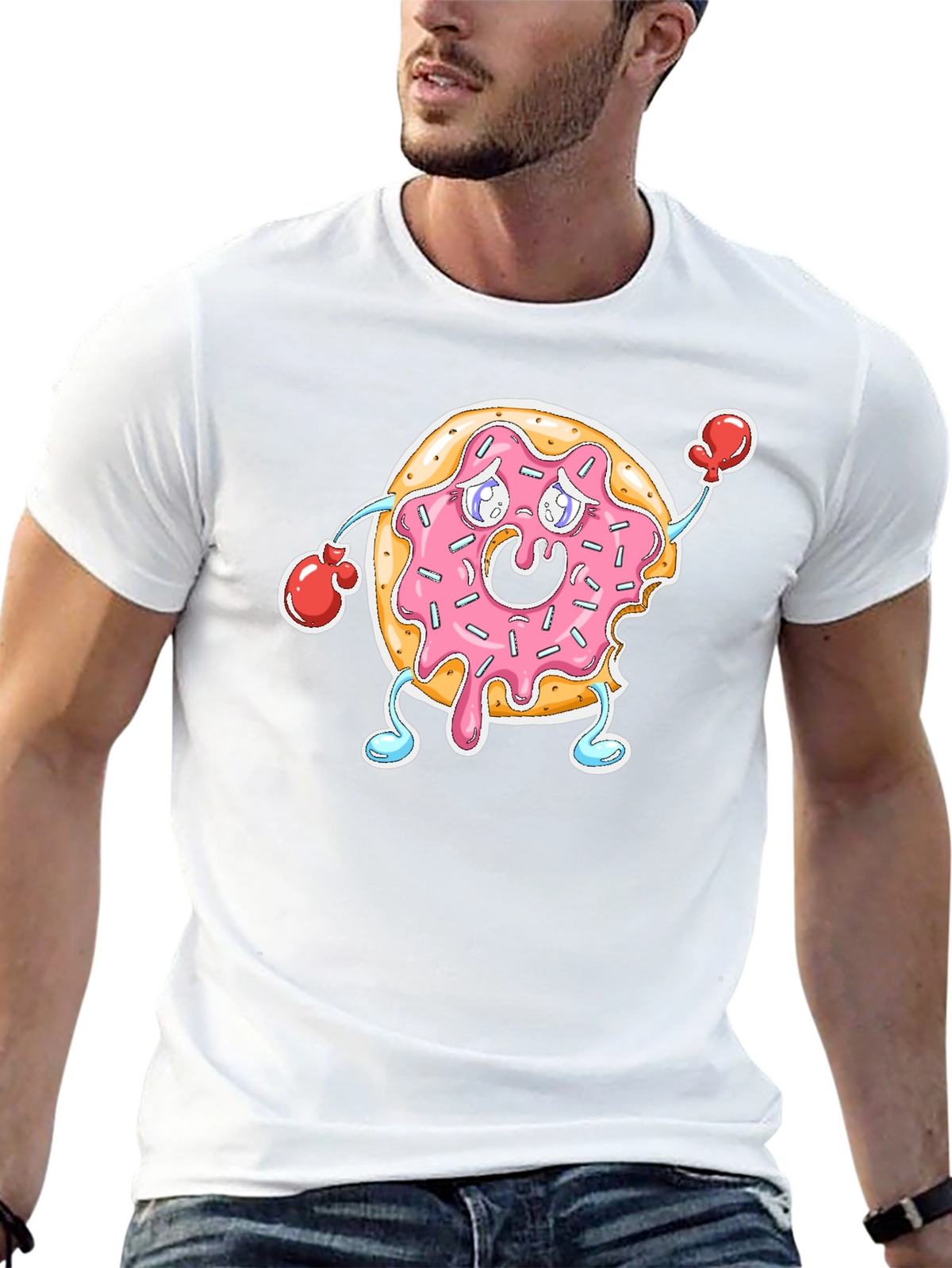 Donut Boxer T-Shirt - Black Crew Neck