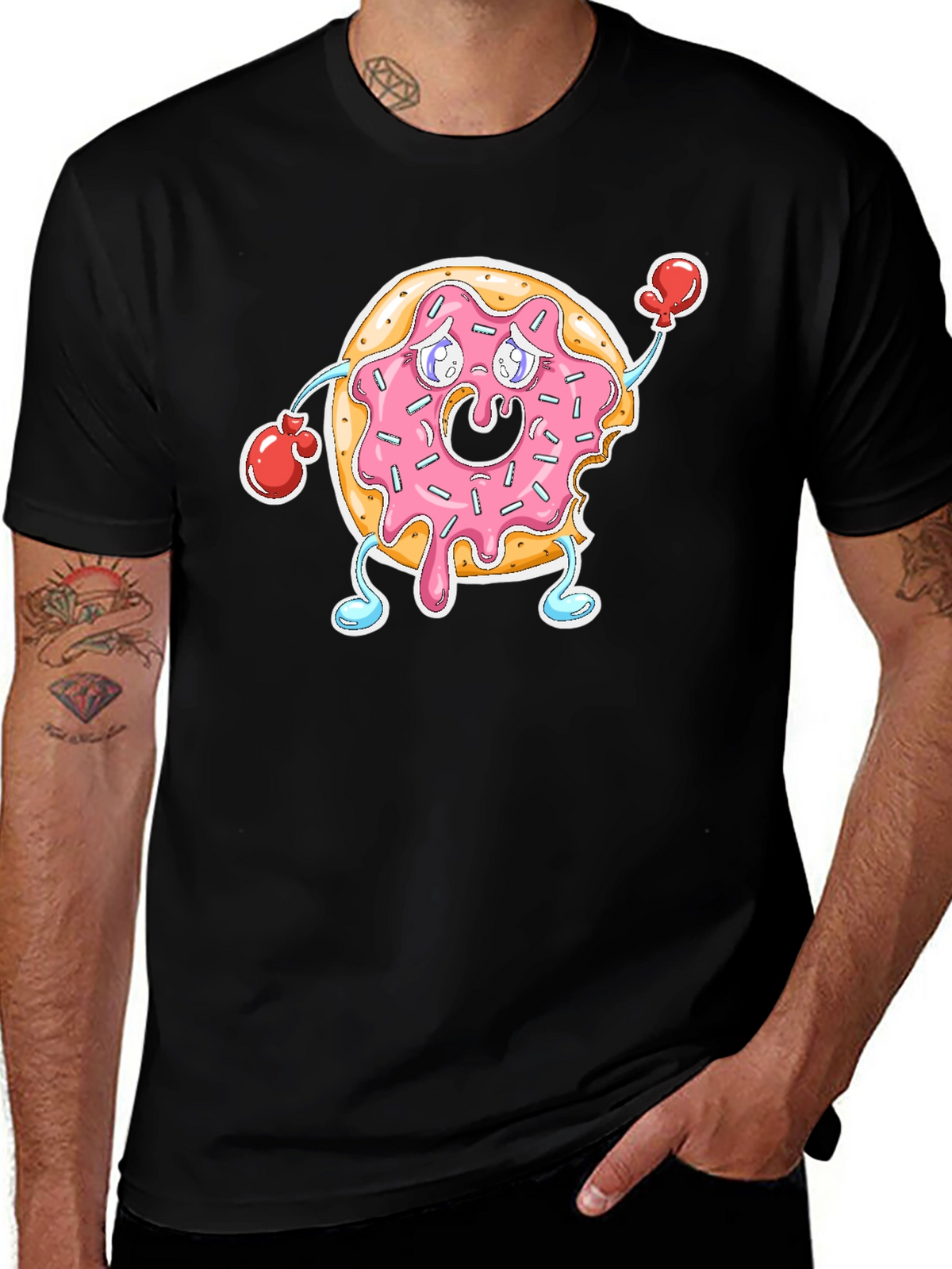 Donut Boxer T-Shirt - Black Crew Neck