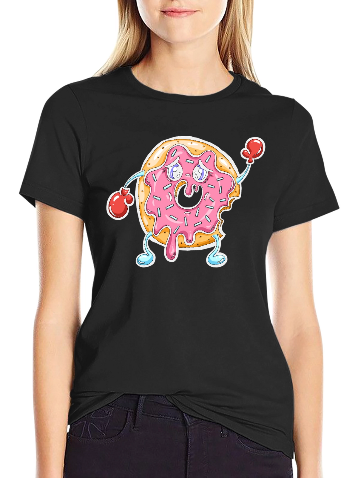 Donut Boxer T-Shirt - Black Crew Neck