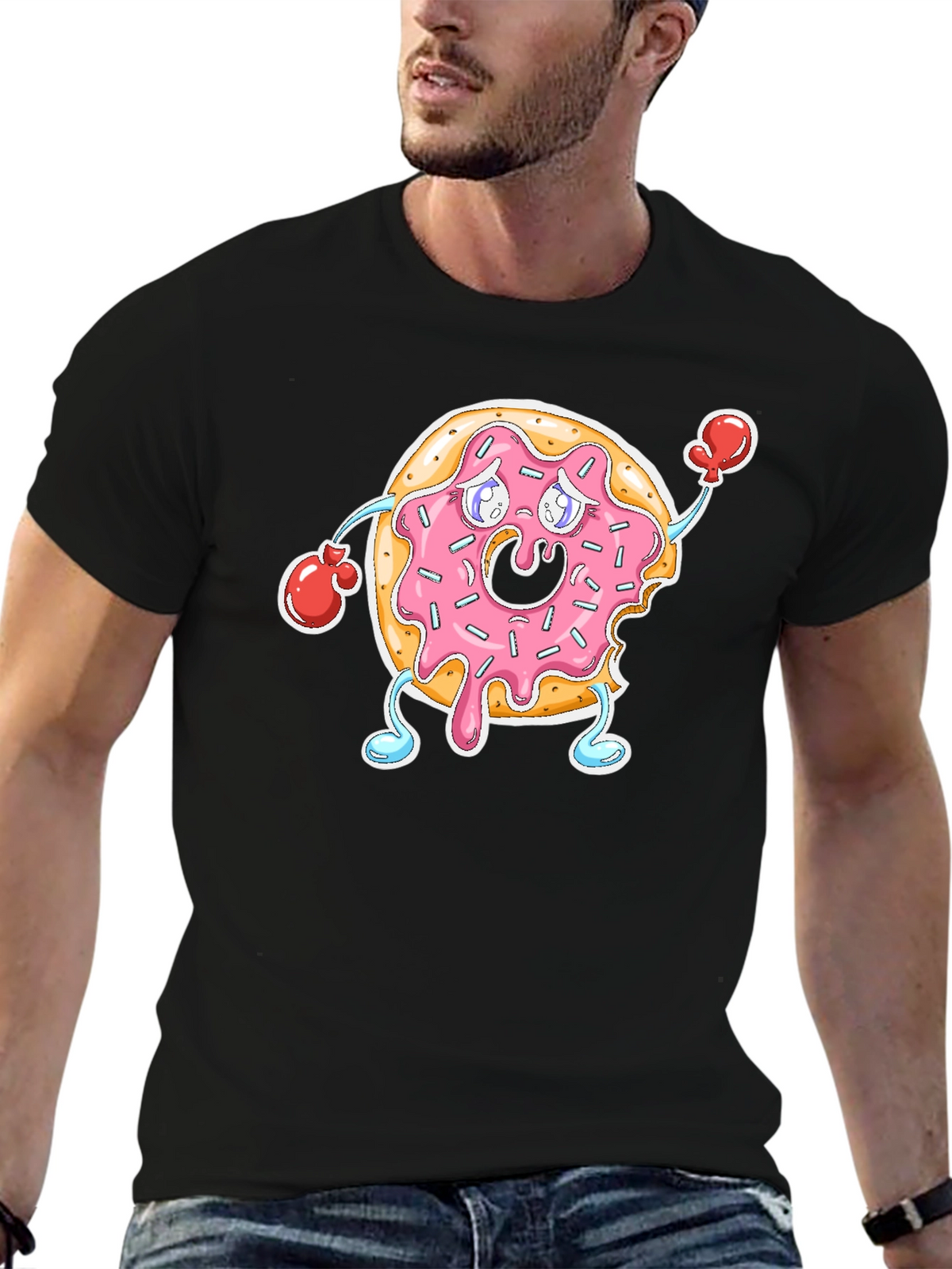 Donut Boxer T-Shirt - Black Crew Neck