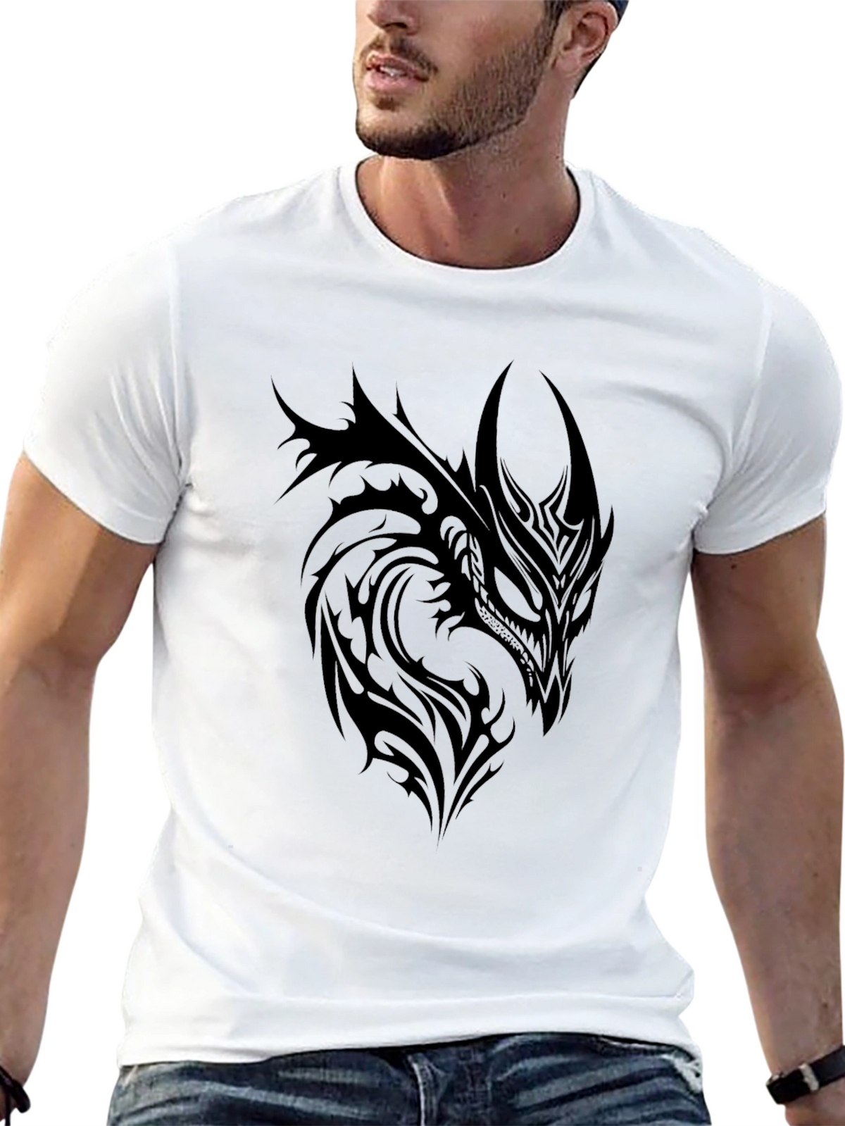 Tribal Dragon Graphic Tee - Black