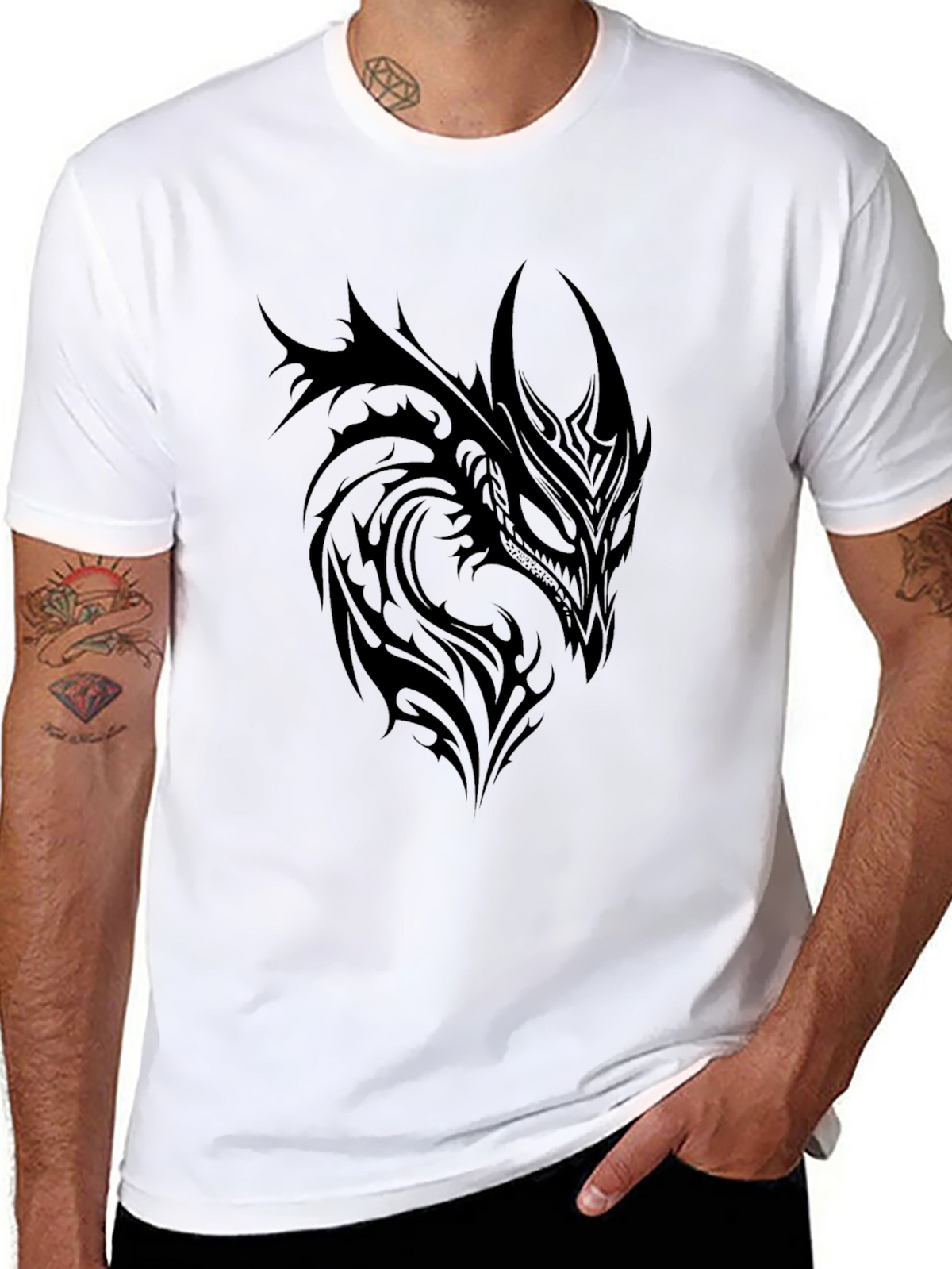 Tribal Dragon Graphic Tee - Black