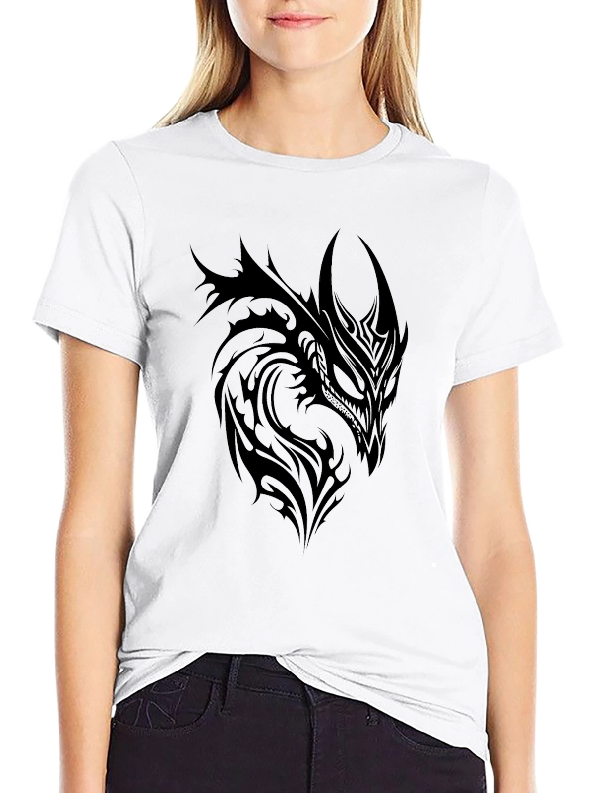 Tribal Dragon Graphic Tee - Black