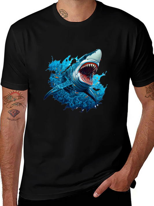 Shark Graphic Print Black T-Shirt