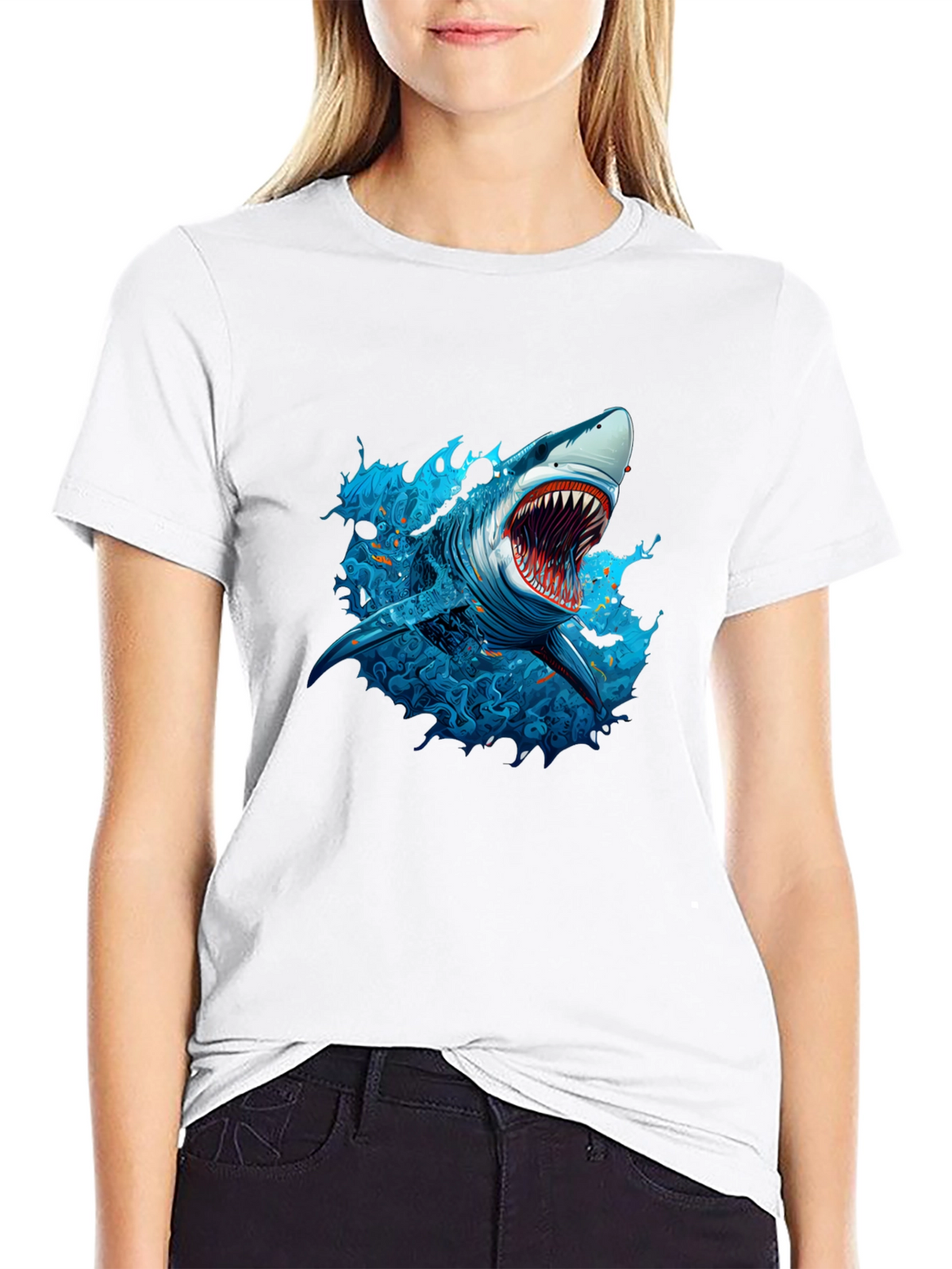 Shark Graphic Print Black T-Shirt
