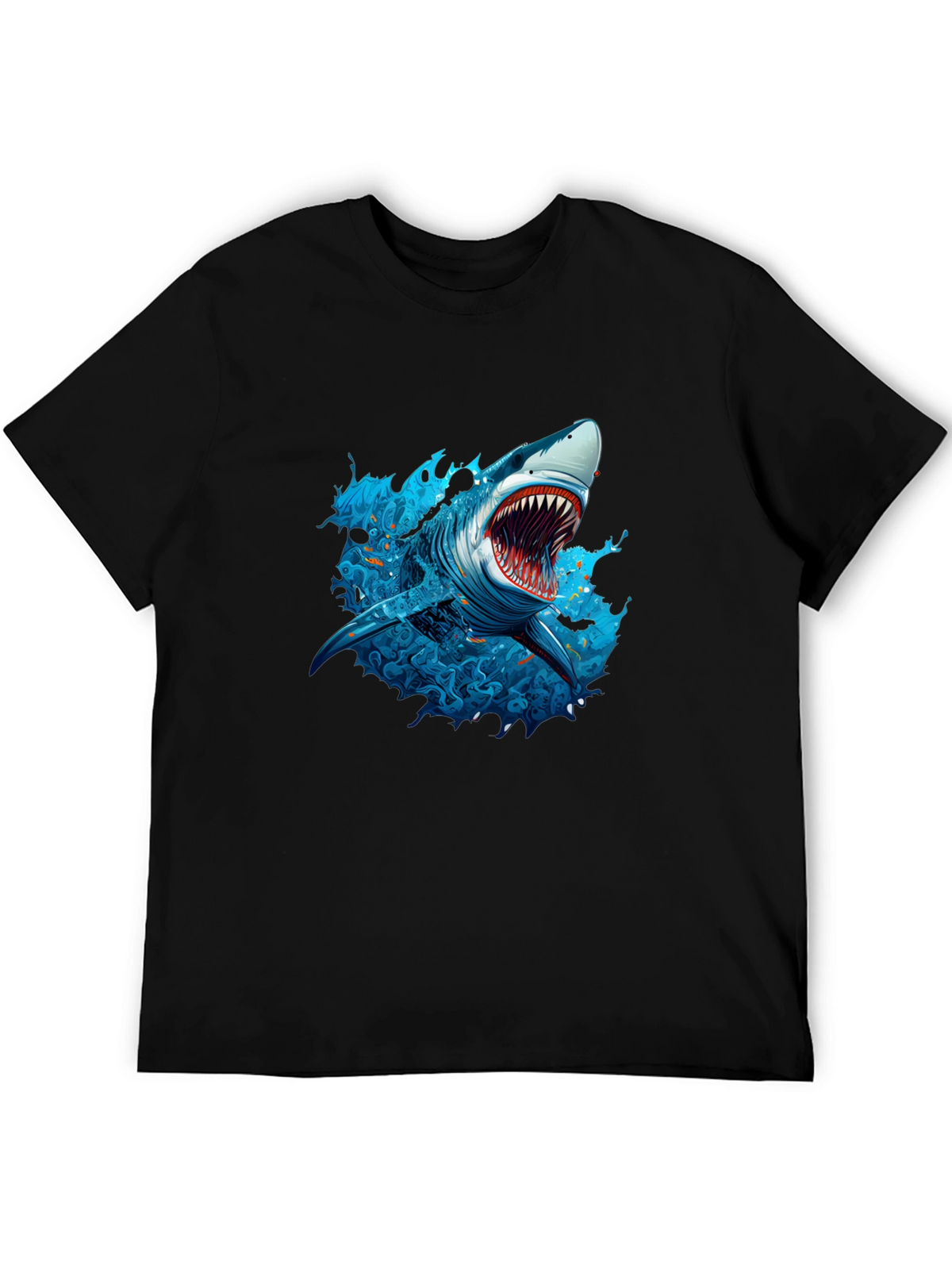 Shark Graphic Print Black T-Shirt