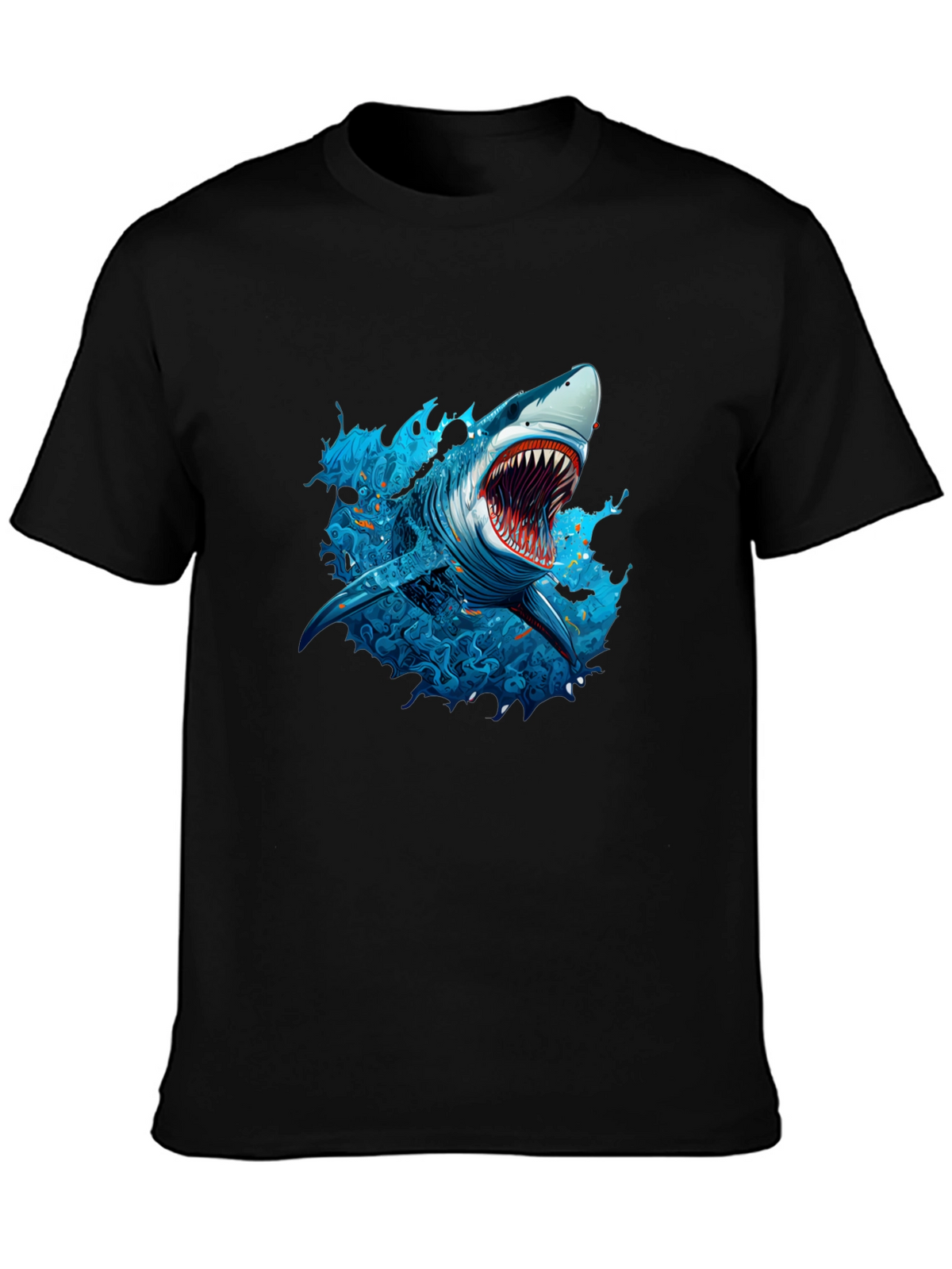 Shark Graphic Print Black T-Shirt