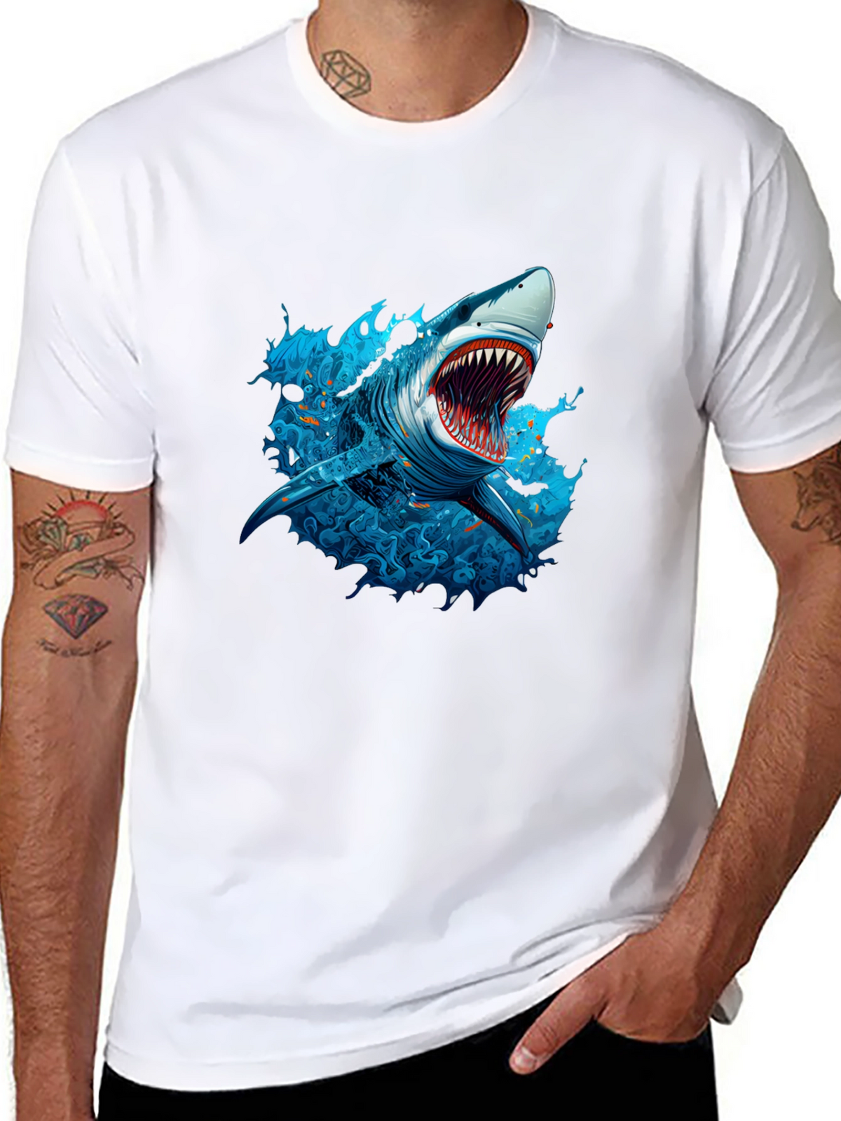 Shark Graphic Print Black T-Shirt