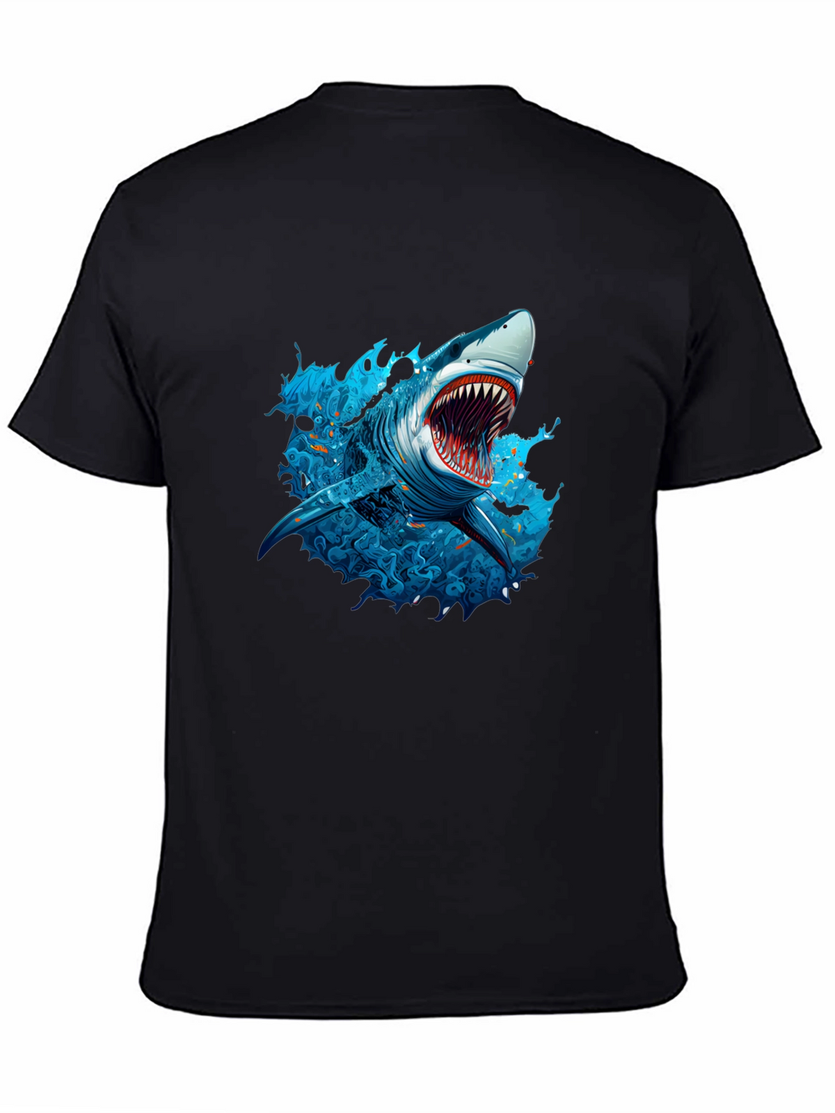 Shark Graphic Print Black T-Shirt