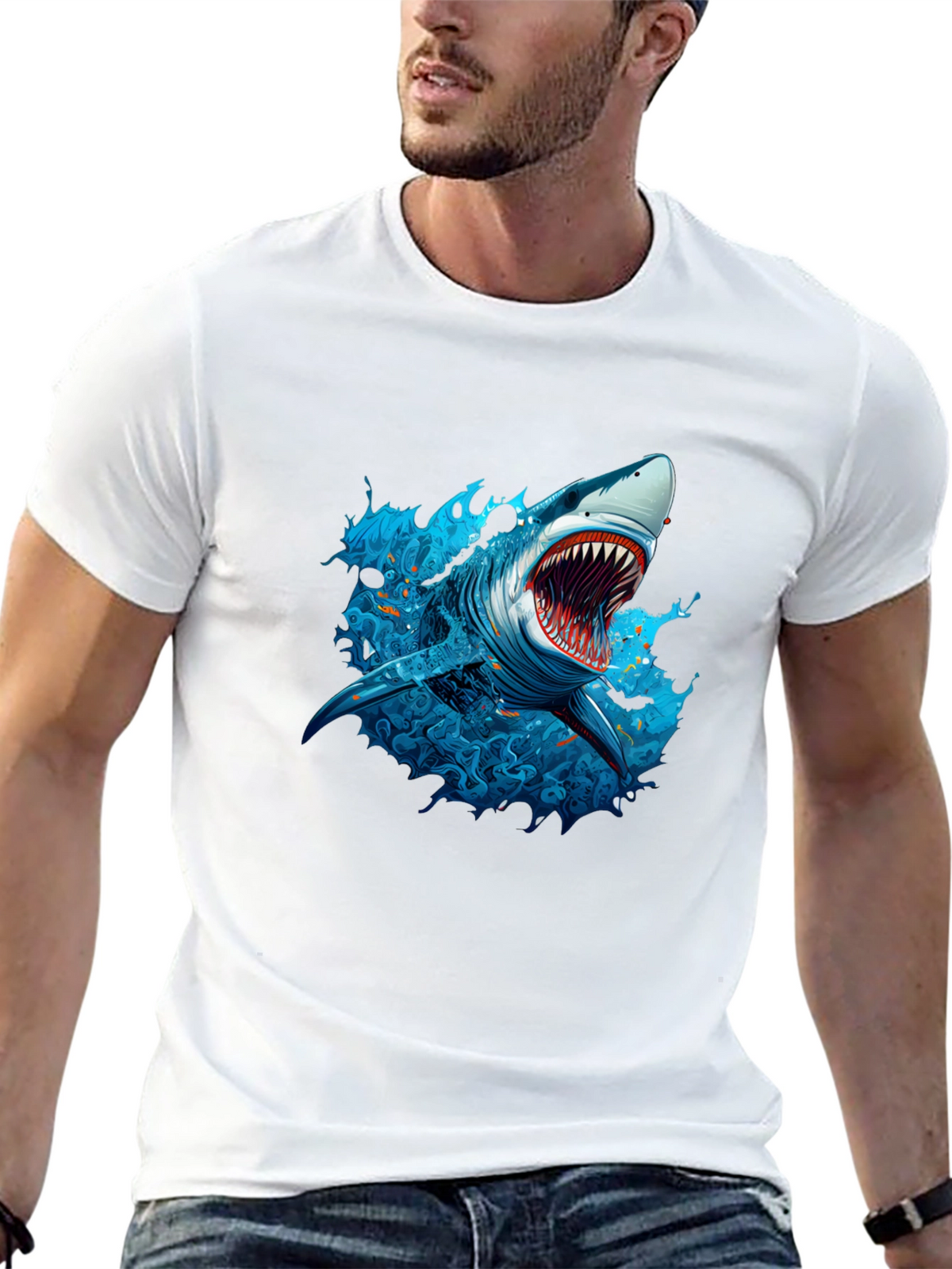Shark Graphic Print Black T-Shirt