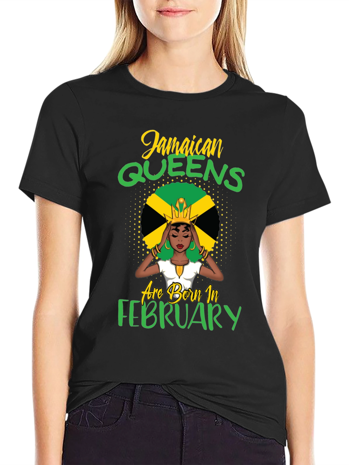 Jamaican Queens Born in February Black T-Shirt