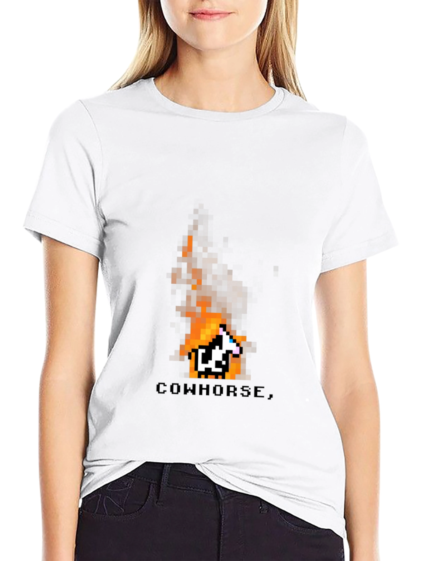 Cowhorse Pixel Art Black T-Shirt