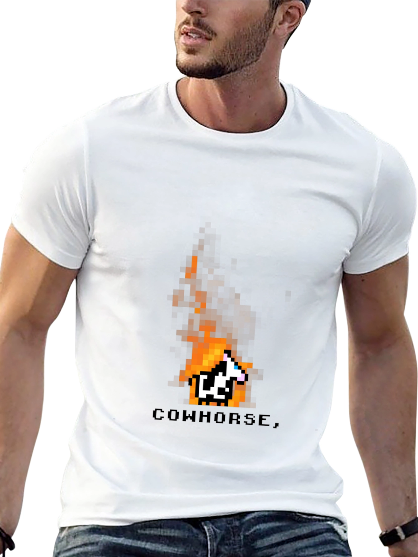 Cowhorse Pixel Art Black T-Shirt