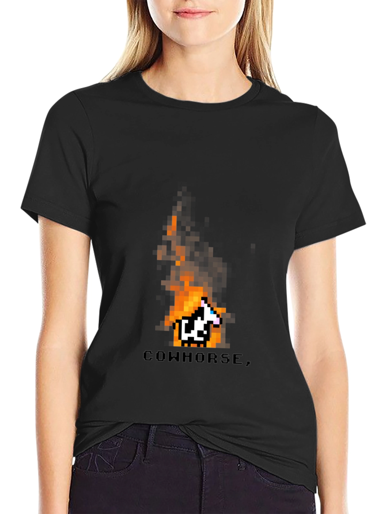 Cowhorse Pixel Art Black T-Shirt