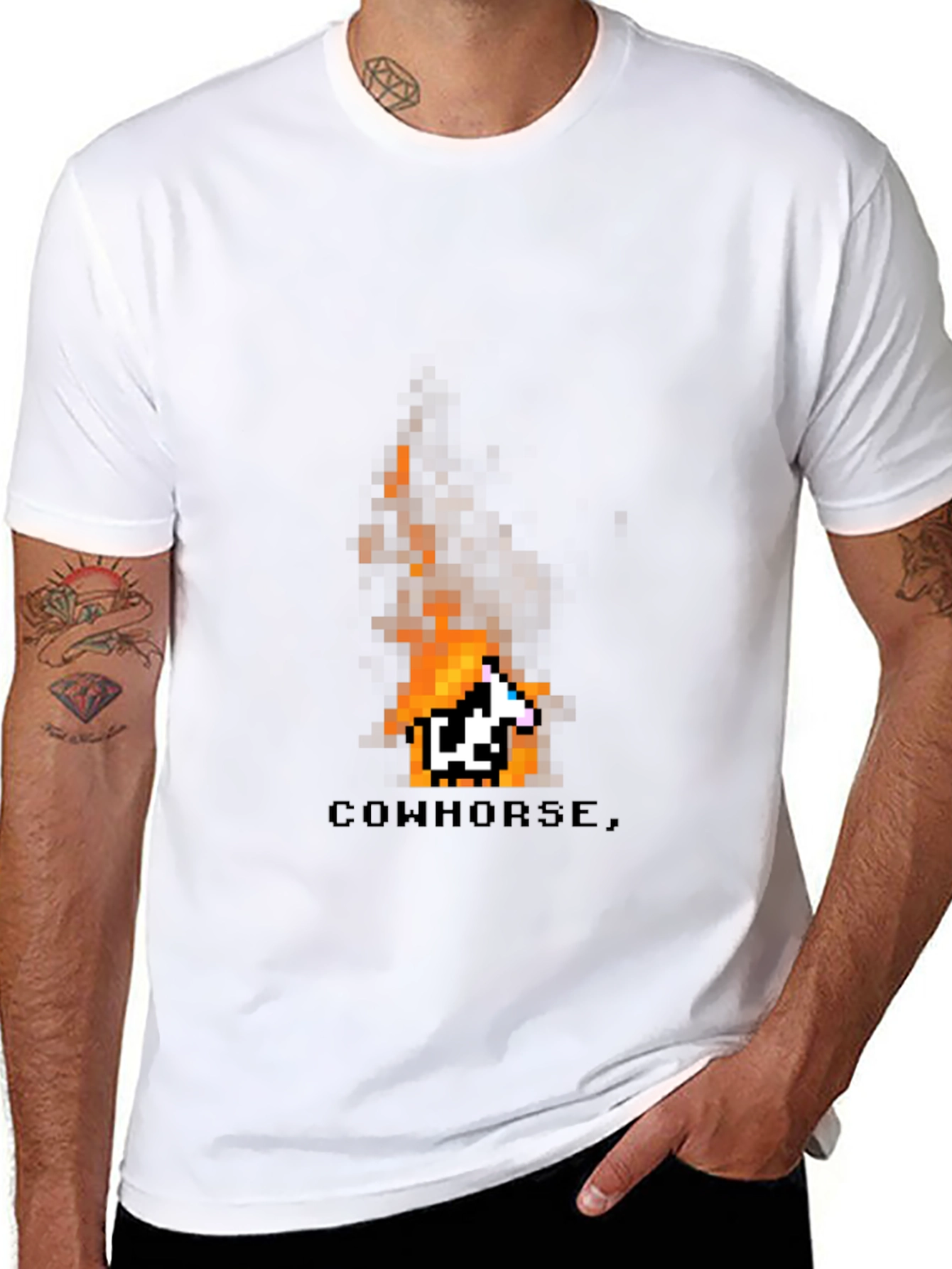 Cowhorse Pixel Art Black T-Shirt