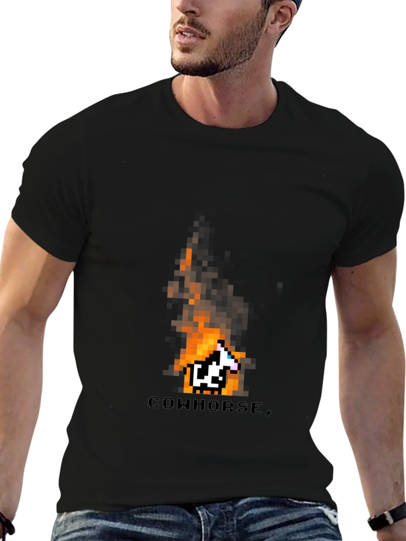 Cowhorse Pixel Art Black T-Shirt