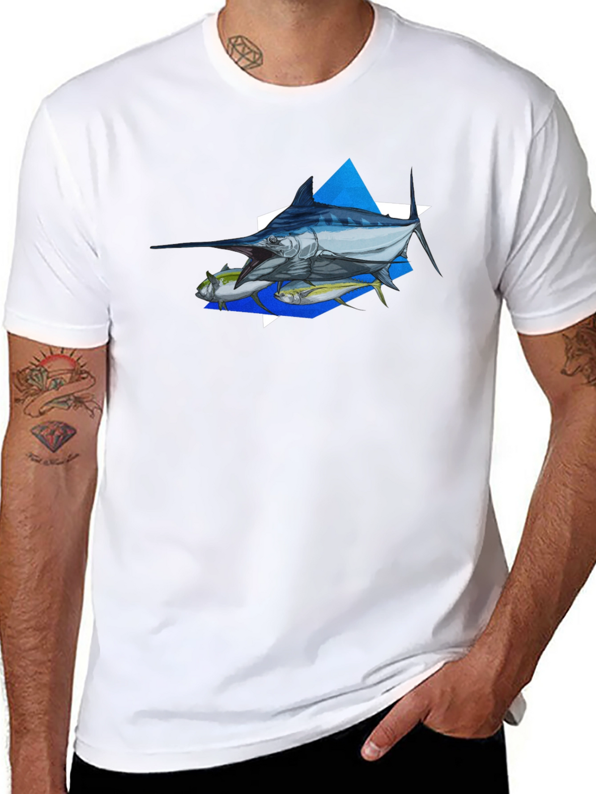 Marlin Fishing Graphic Tee - Black Cotton T-Shirt