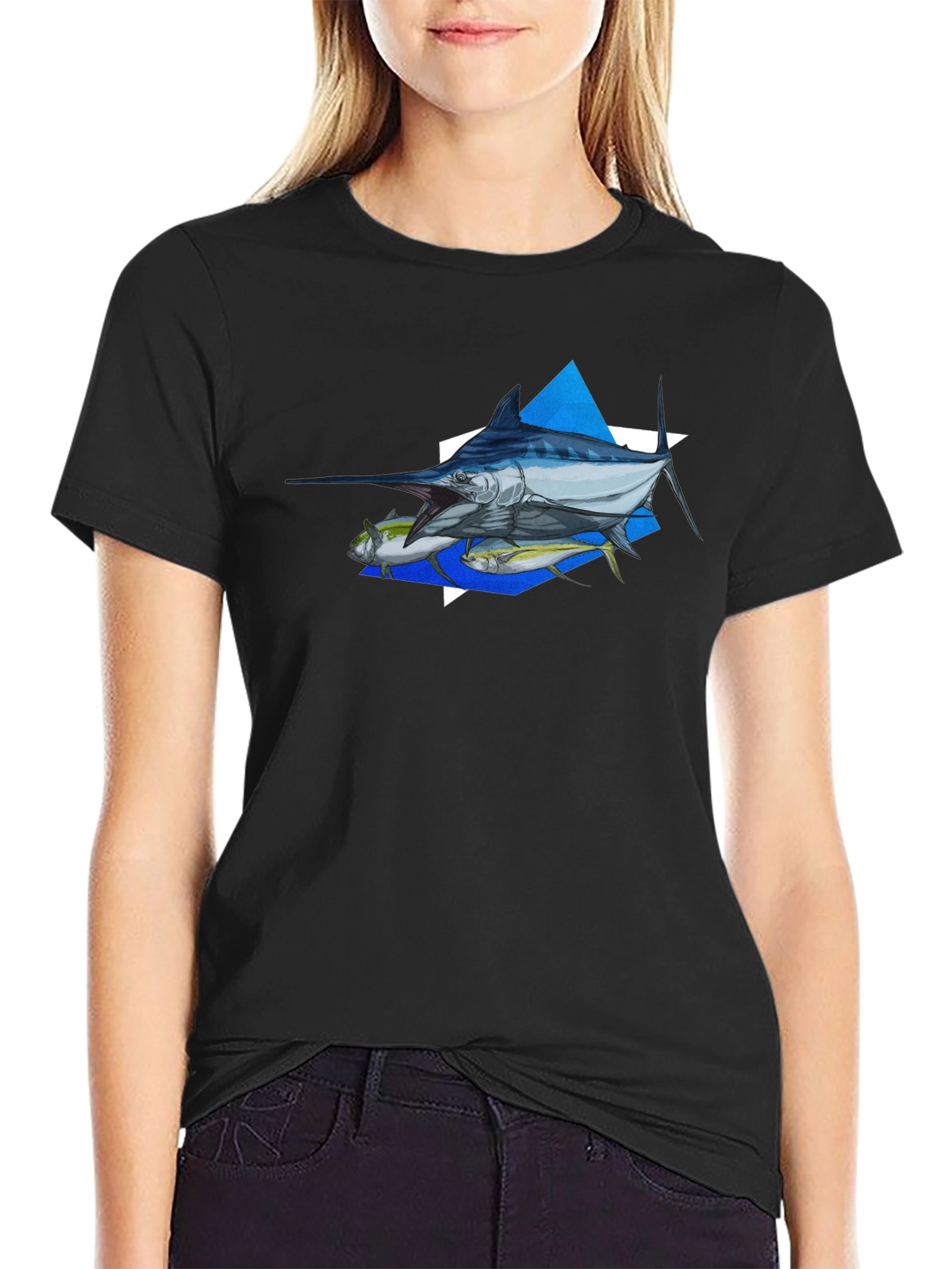 Marlin Fishing Graphic Tee - Black Cotton T-Shirt