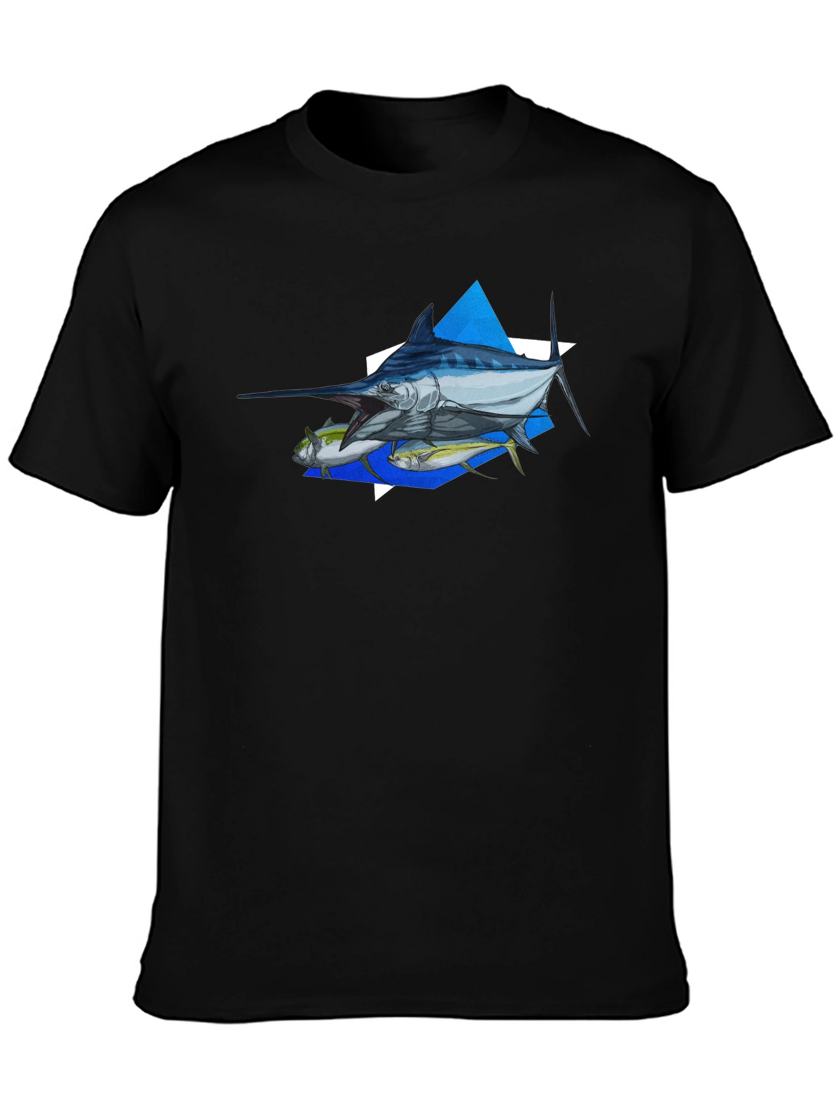 Marlin Fishing Graphic Tee - Black Cotton T-Shirt