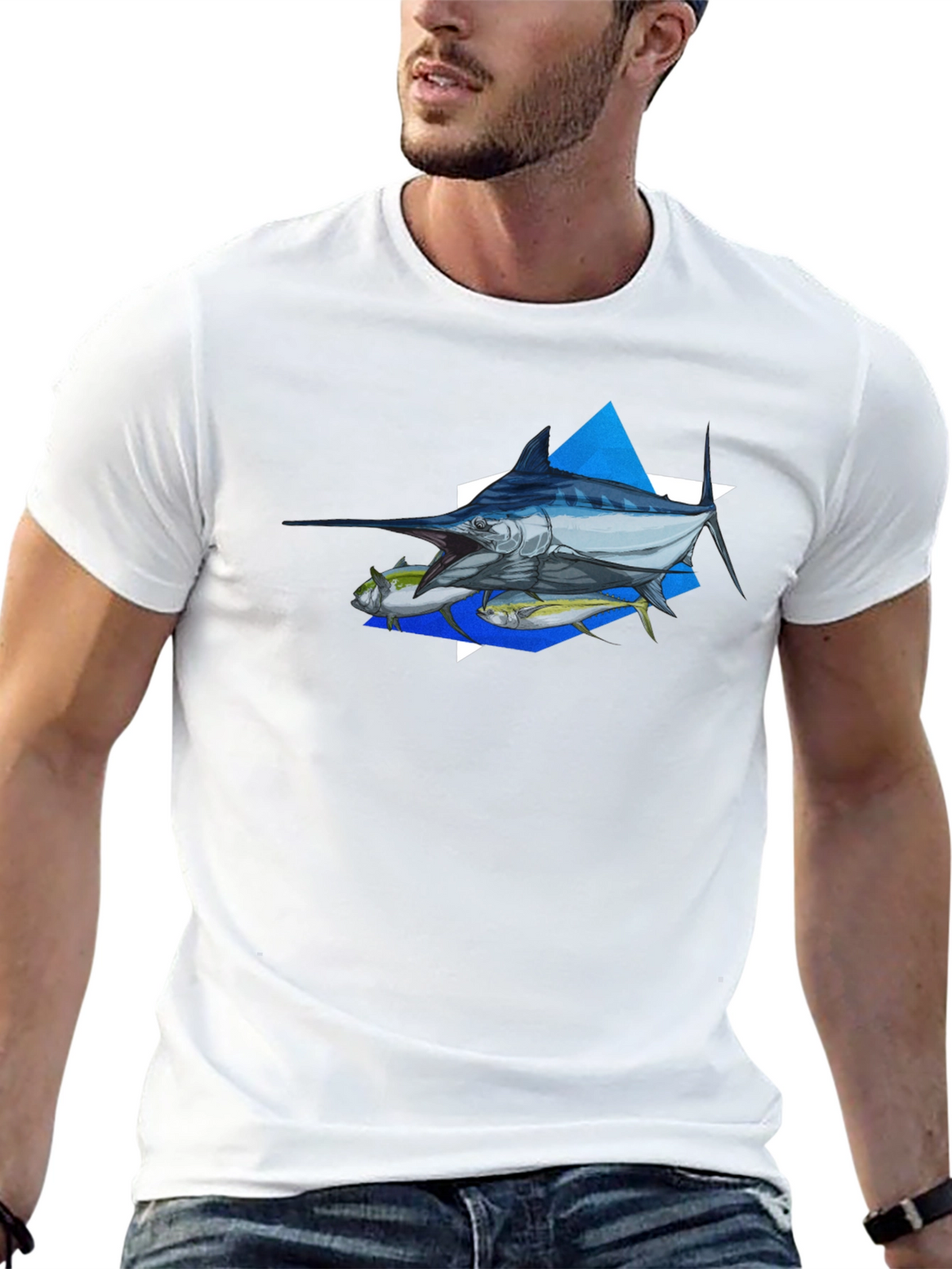 Marlin Fishing Graphic Tee - Black Cotton T-Shirt