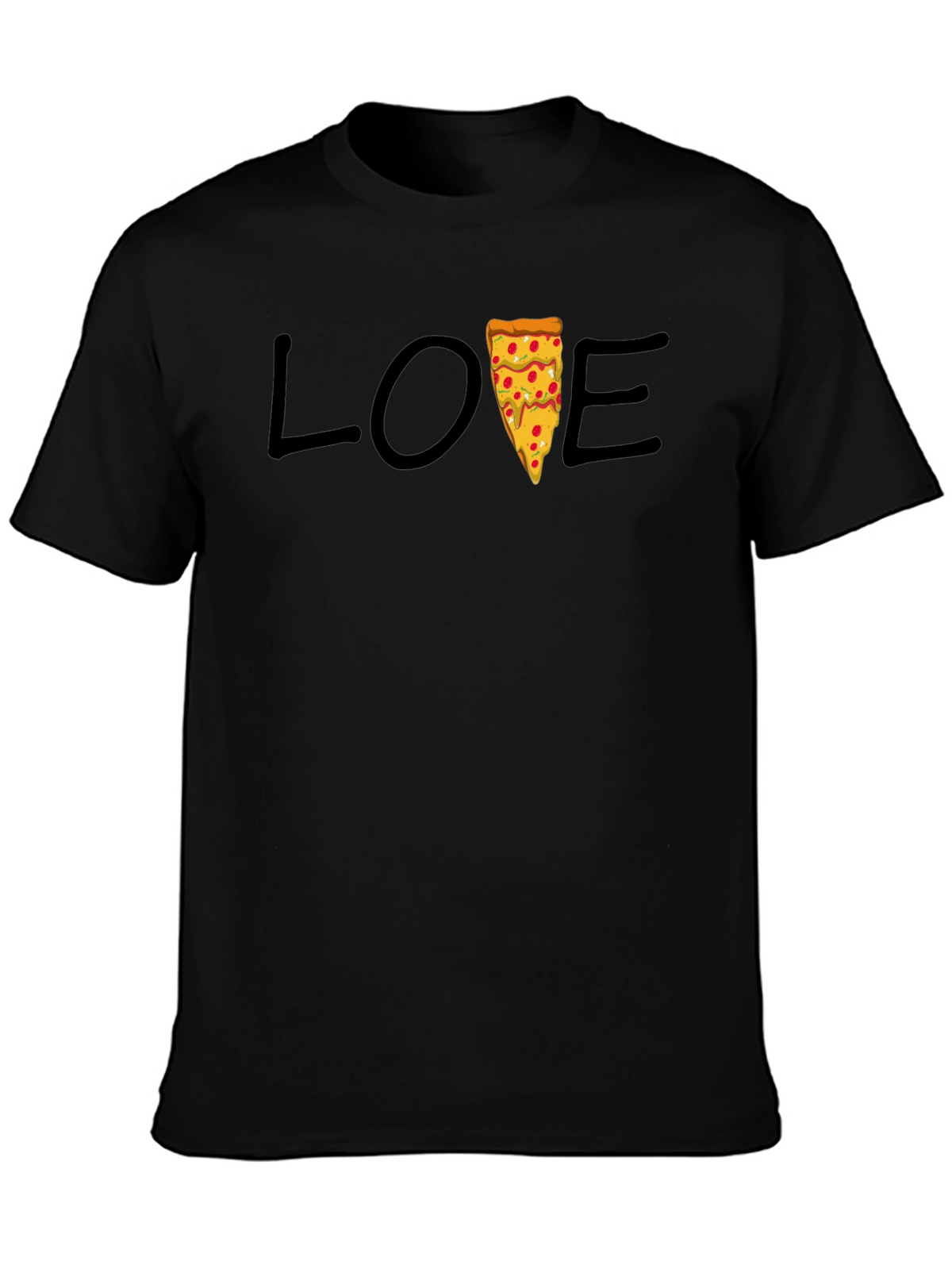 Love Pizza Graphic Tee - Casual Black T-Shirt