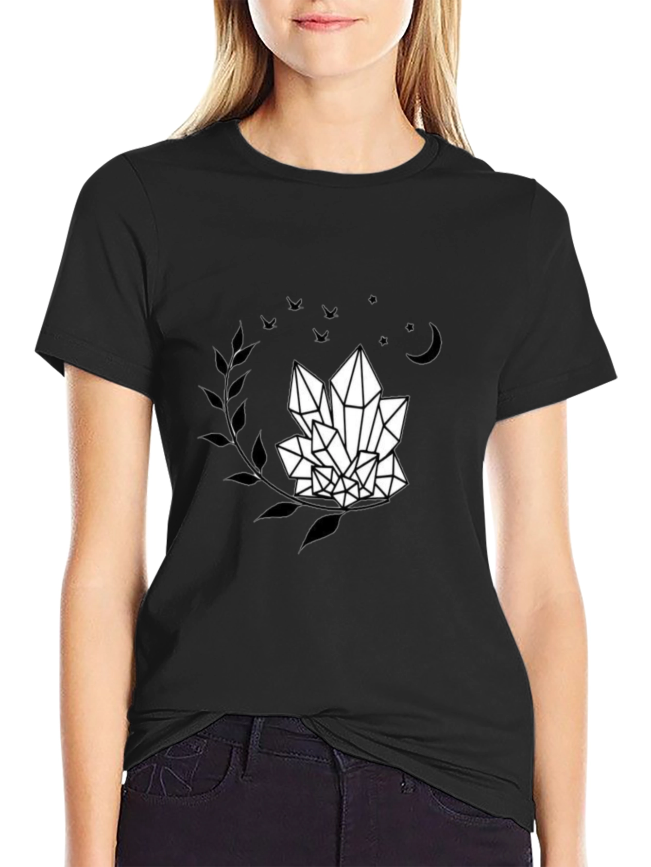 Crystal Graphic Tee - Black T-Shirt with Mystic Design